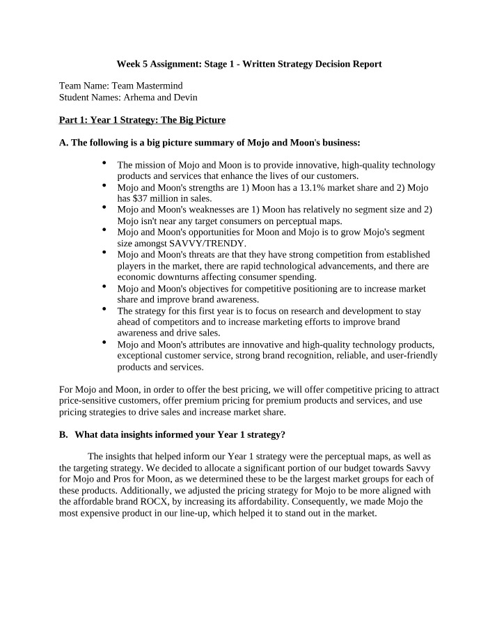 Mojo and Moon Year 1 Strategy to Increase Market Share