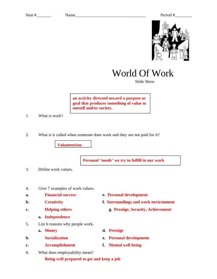 World of Work Worksheet Answers