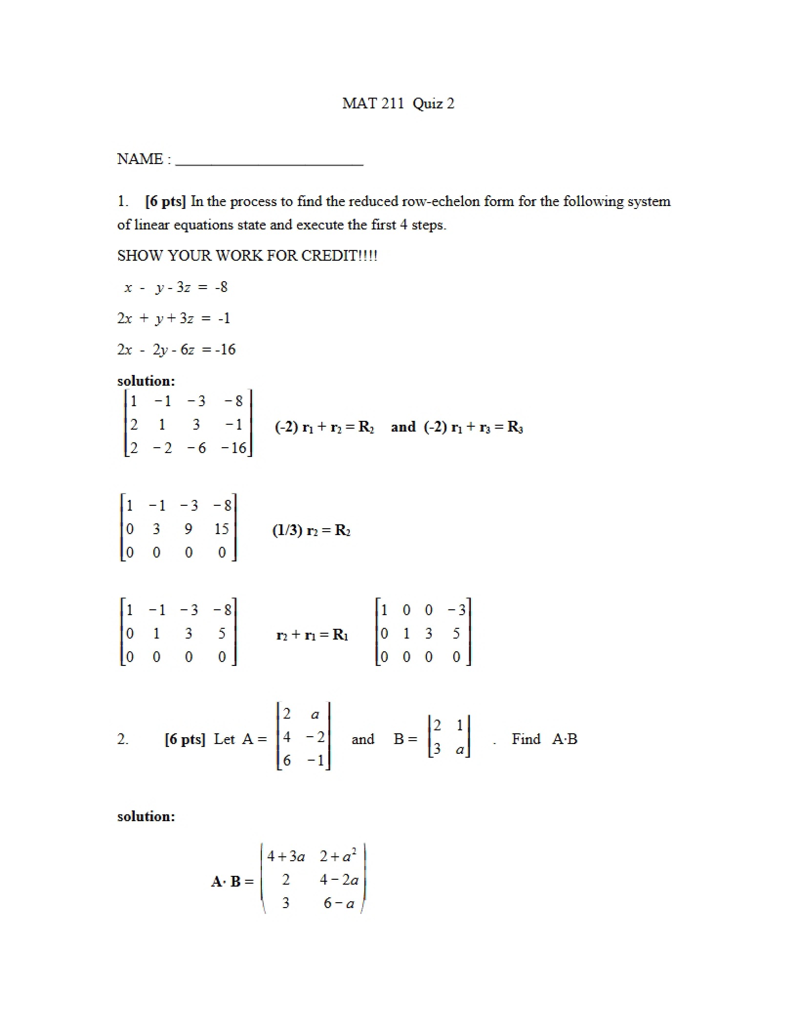 Second Quiz Assessment