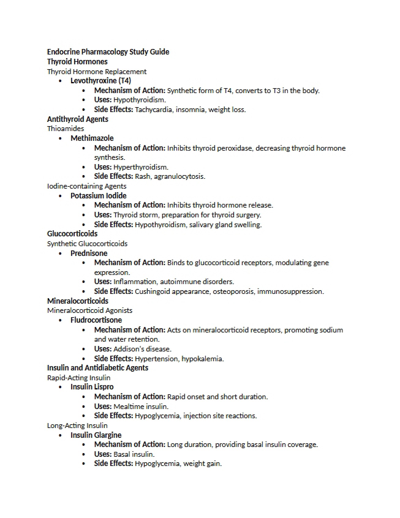 Study Guide Pharmacology of the Endocrine System