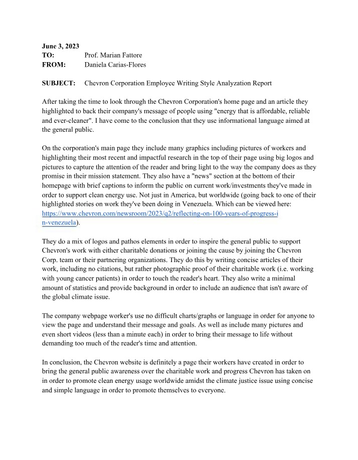 Chevron Corporation Writing Style Analysis
