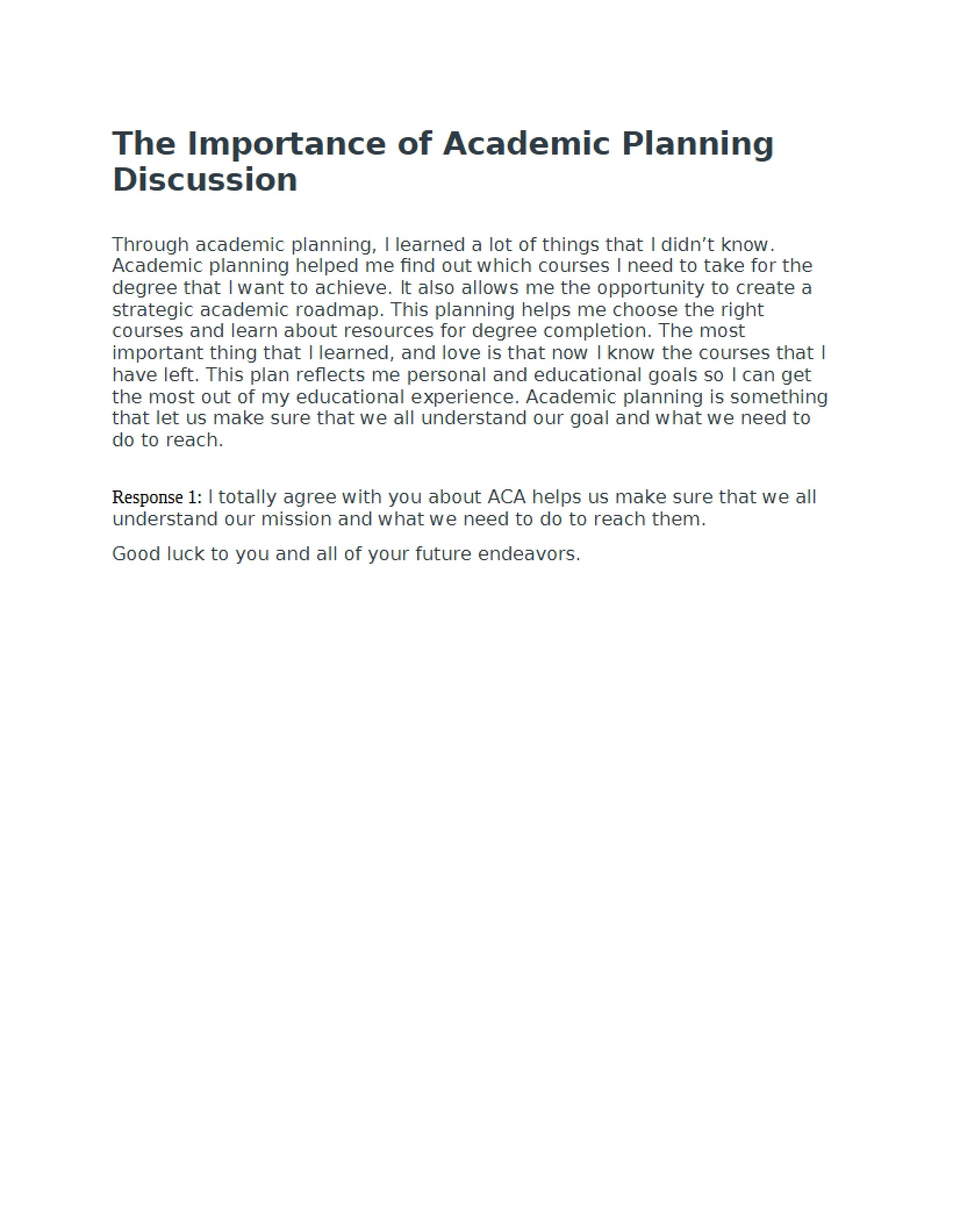 Discussion of Academic Planning