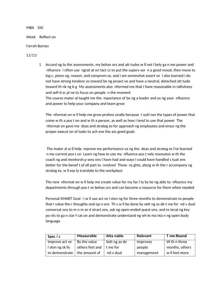 Week 4 Reflection for MBA 5100