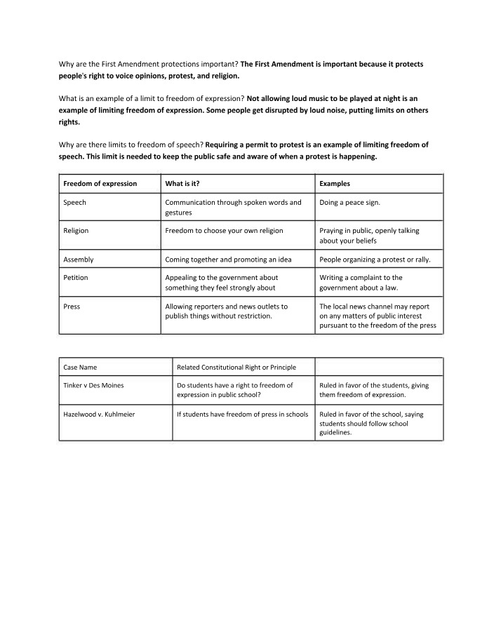 First Amendment Protections - Importance and Limits