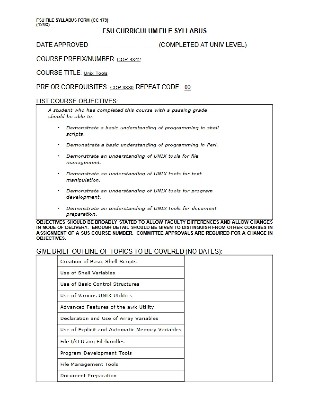 Syllabus for the Unix Tools Course