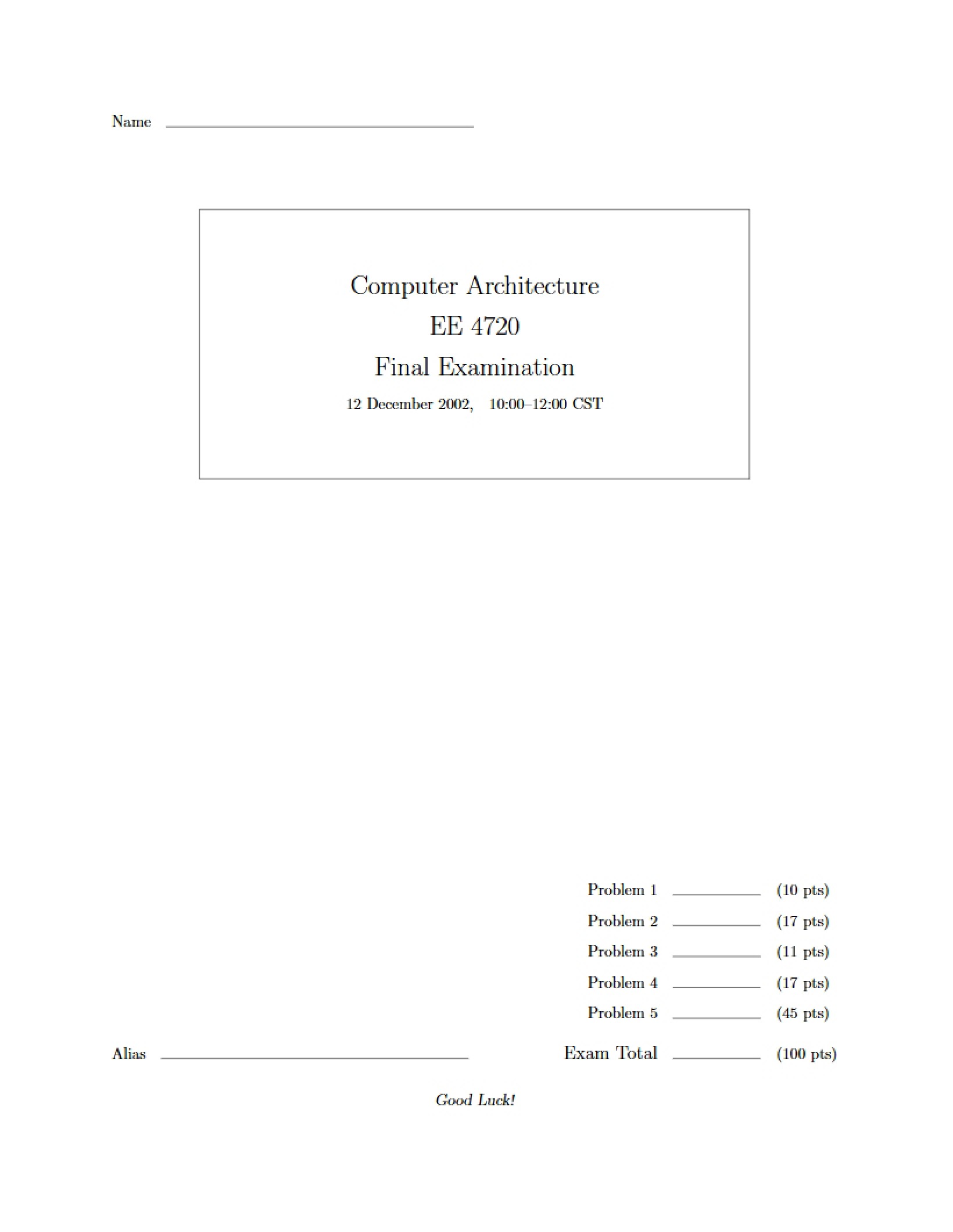 Comp Arch Final Test