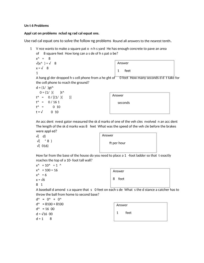 Unit 6 Problems for MA109