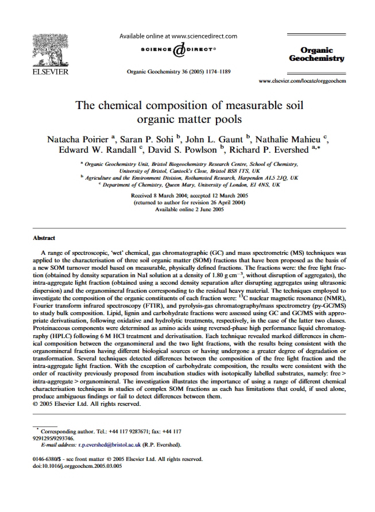 Measurable Soil Organic Matter Chemical Composition