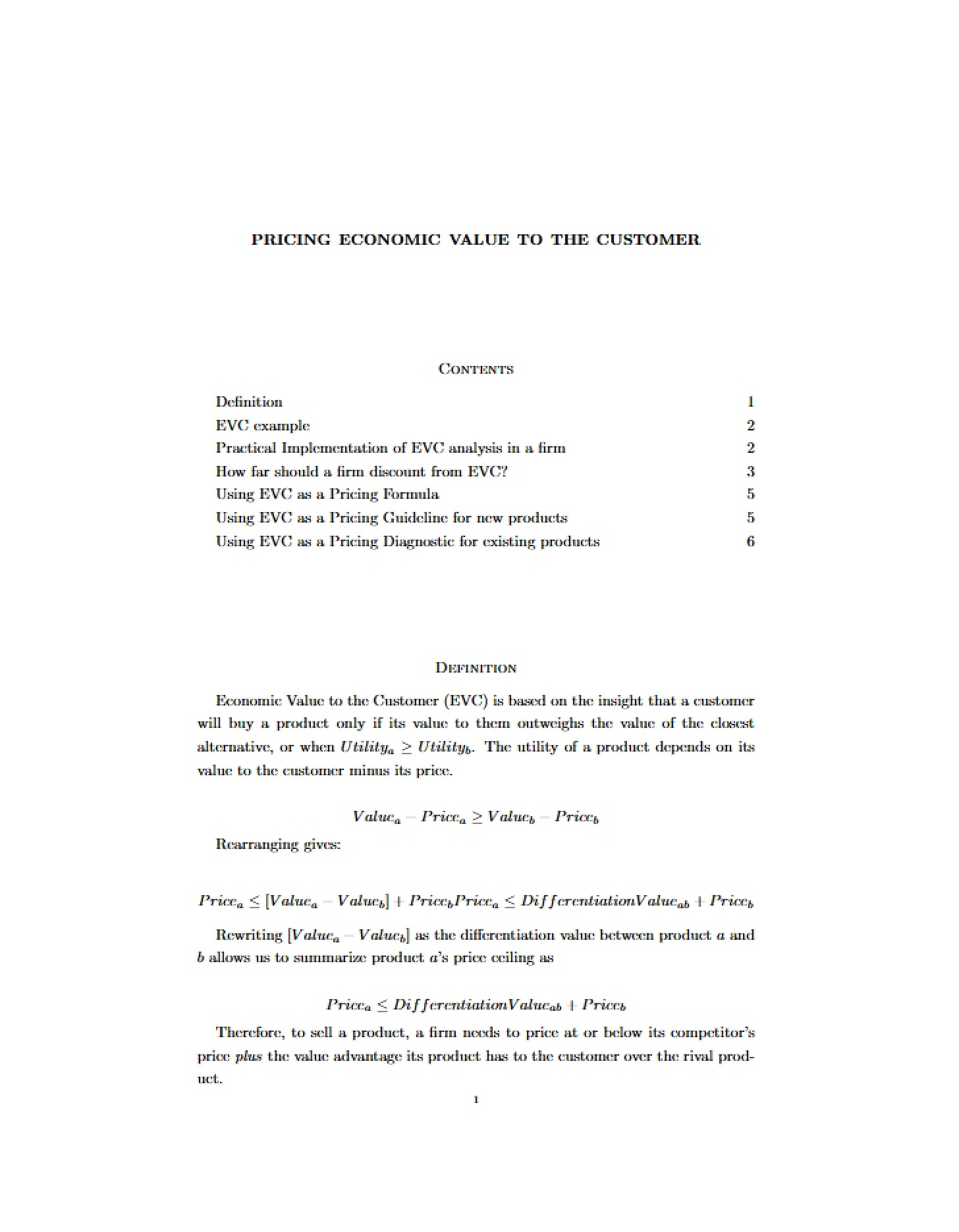 Economic Value Pricing for Customers