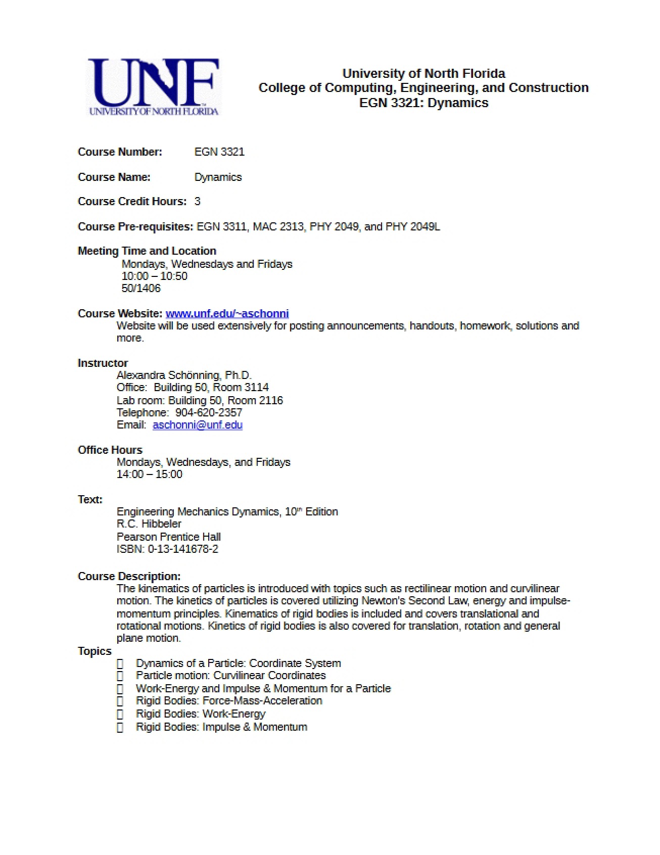 Course Outline for Dynamics