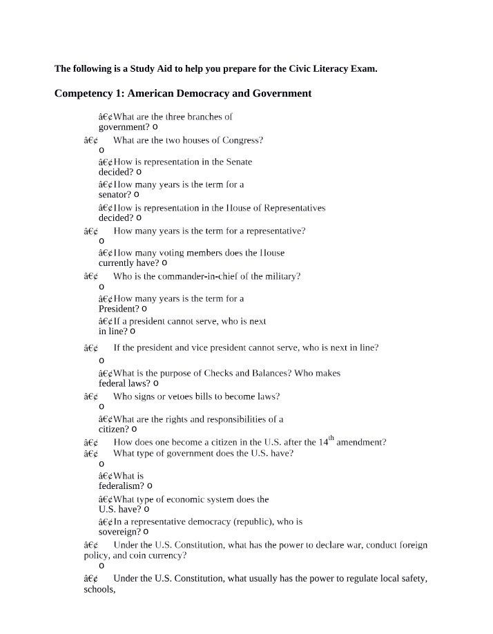 American Democracy and Government Study Aid
