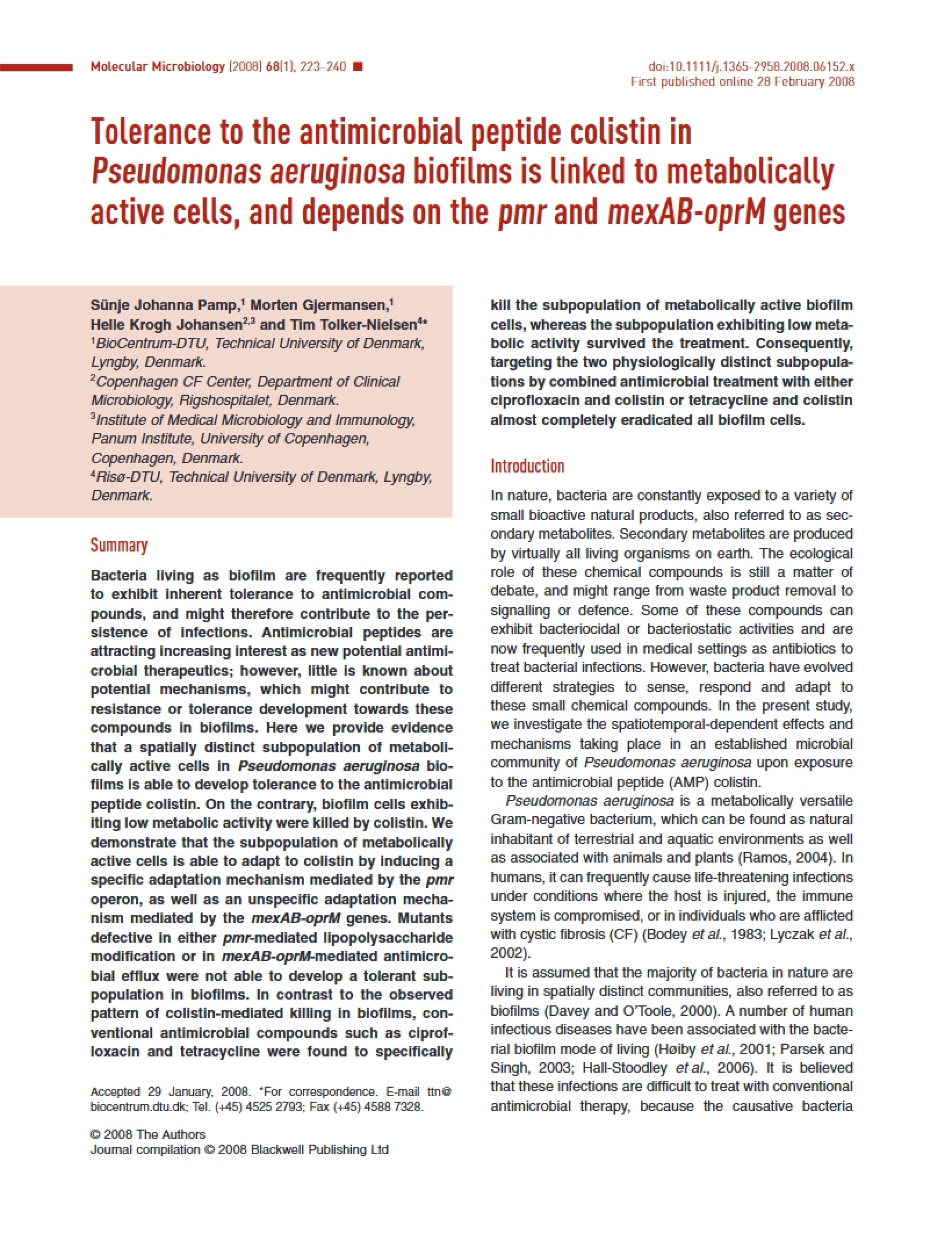 Colistin Antimicrobial Peptide Tolerance