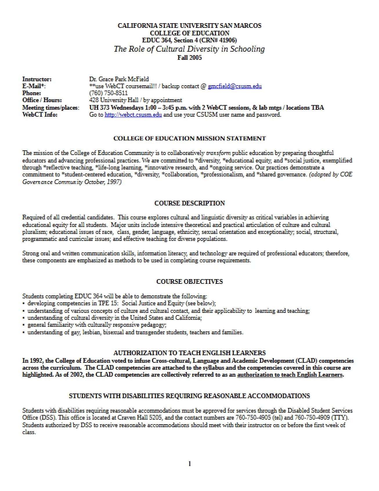 Cultural Diversity Syllabus Version Three