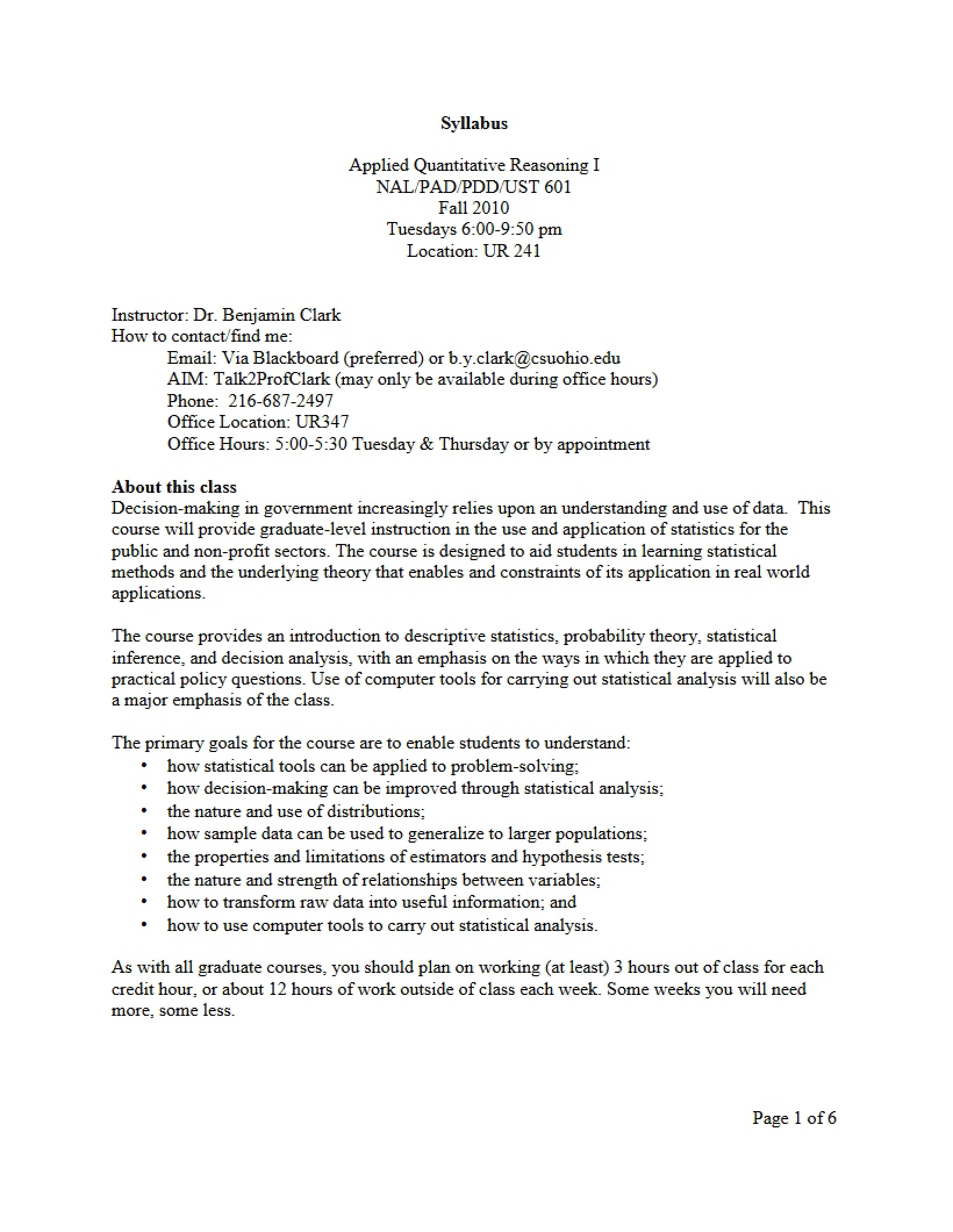 Course Plan Applied Quant Reasoning I