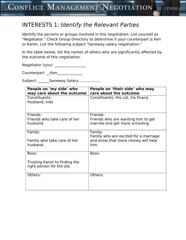 Saneway Salary Negotiation - Parties, Interests, and Probing