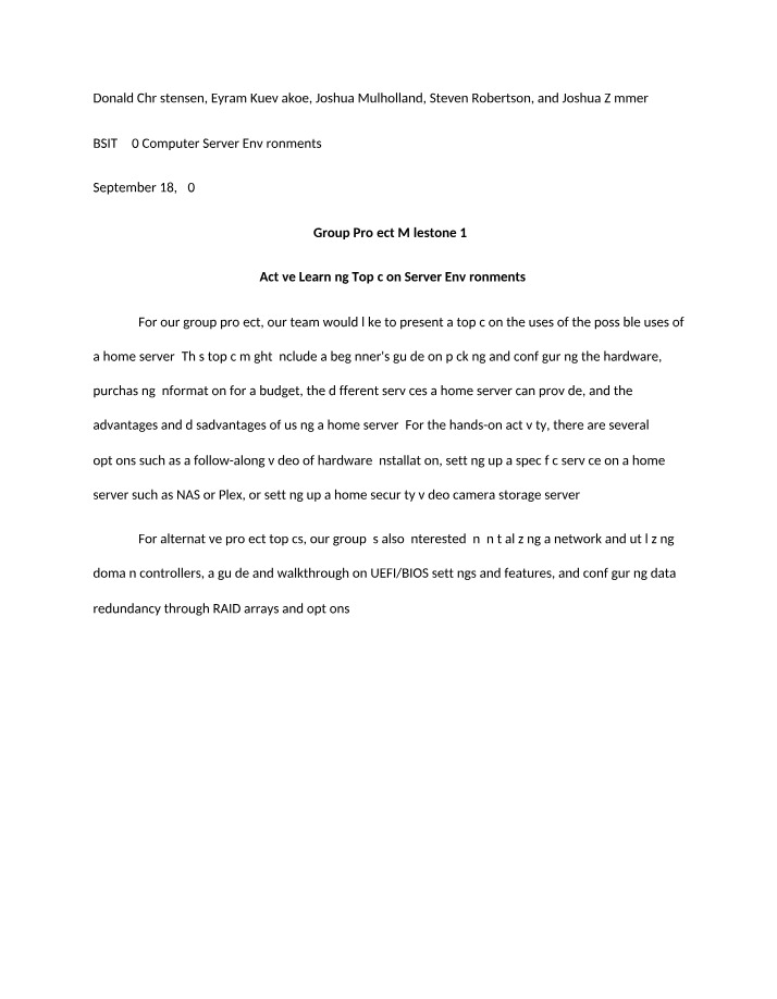Server Environments - Active Learning Topic Group Project Milestone 1