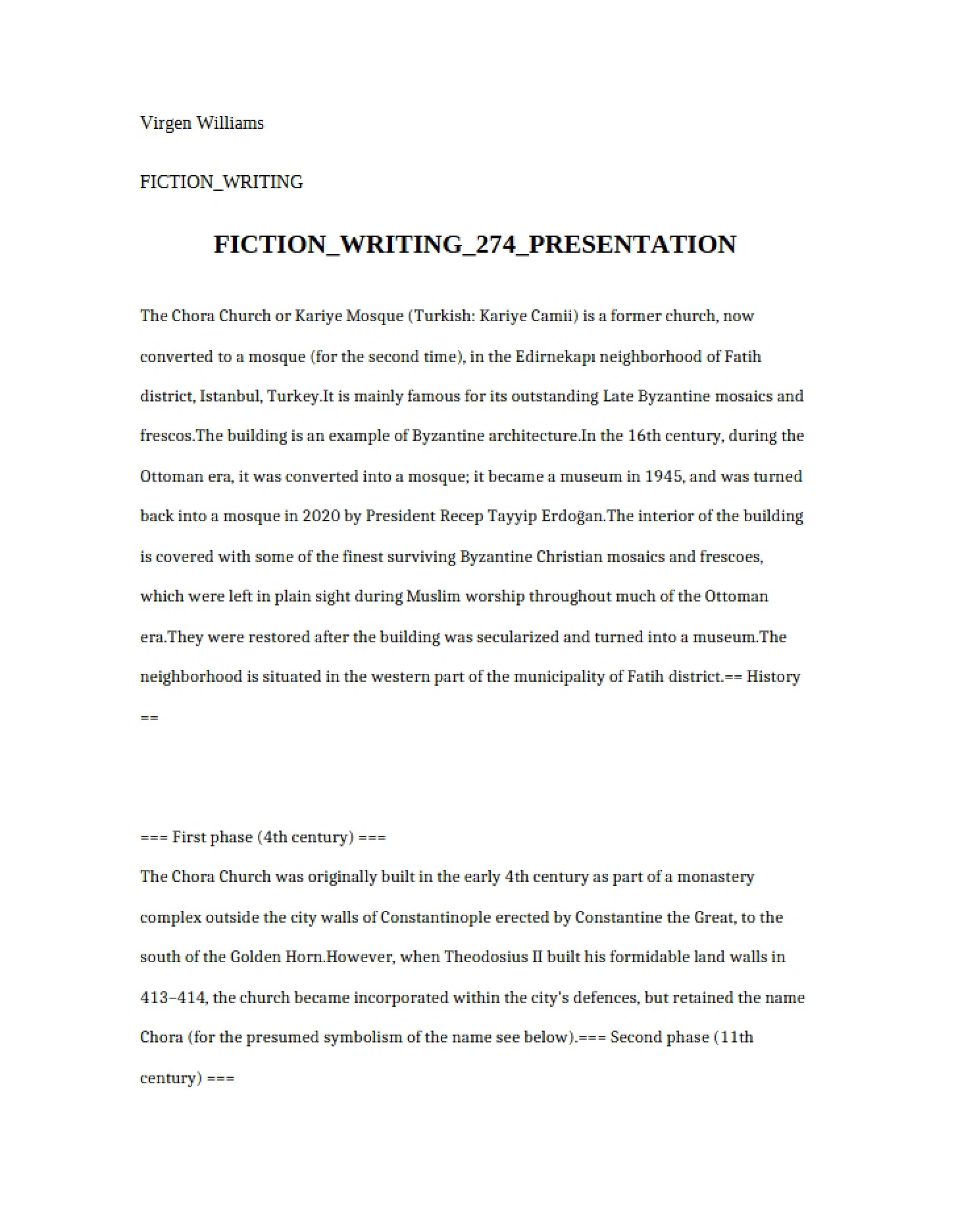 Written Essay - Creative Writing--Short Story
