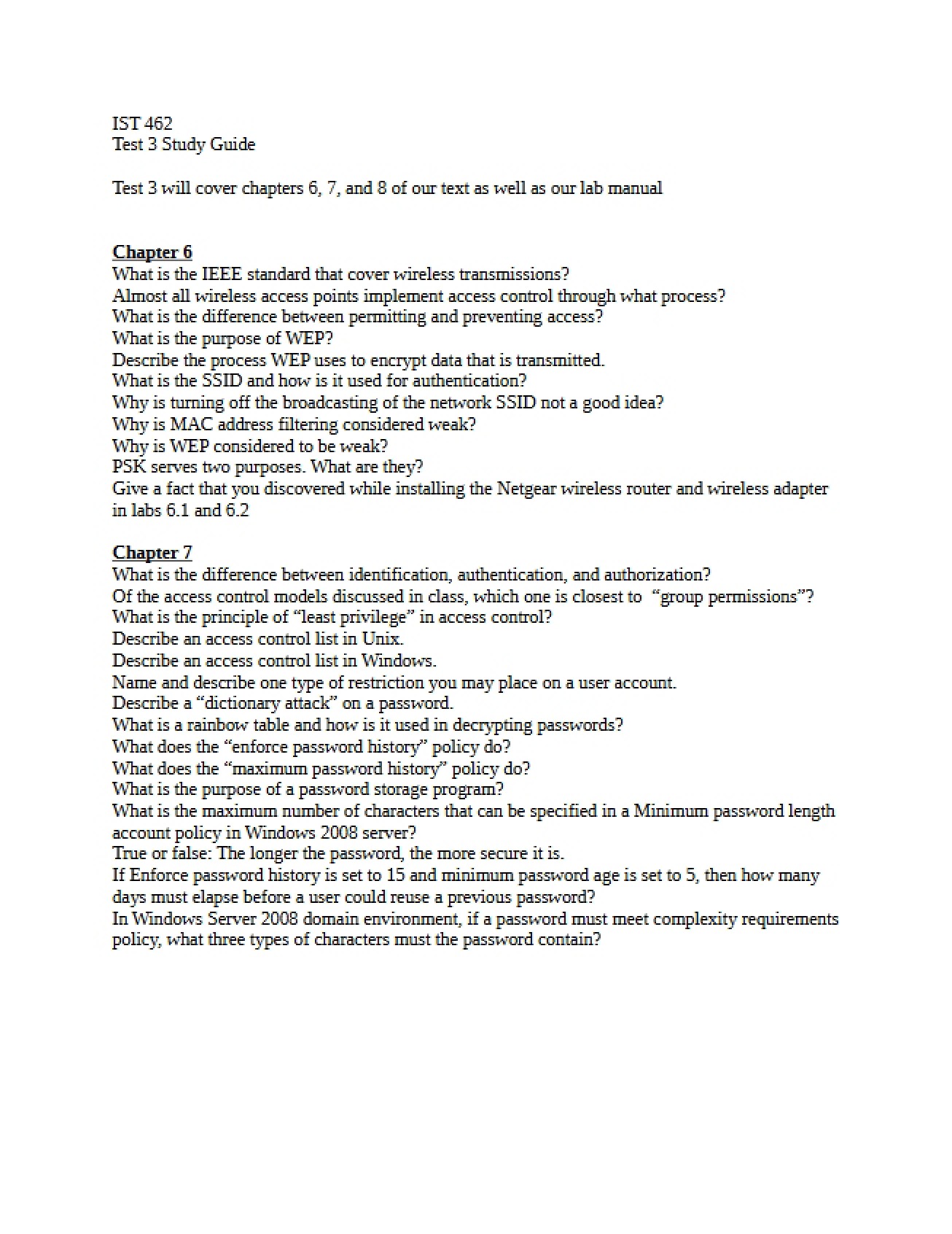 Study Guide for Third Test