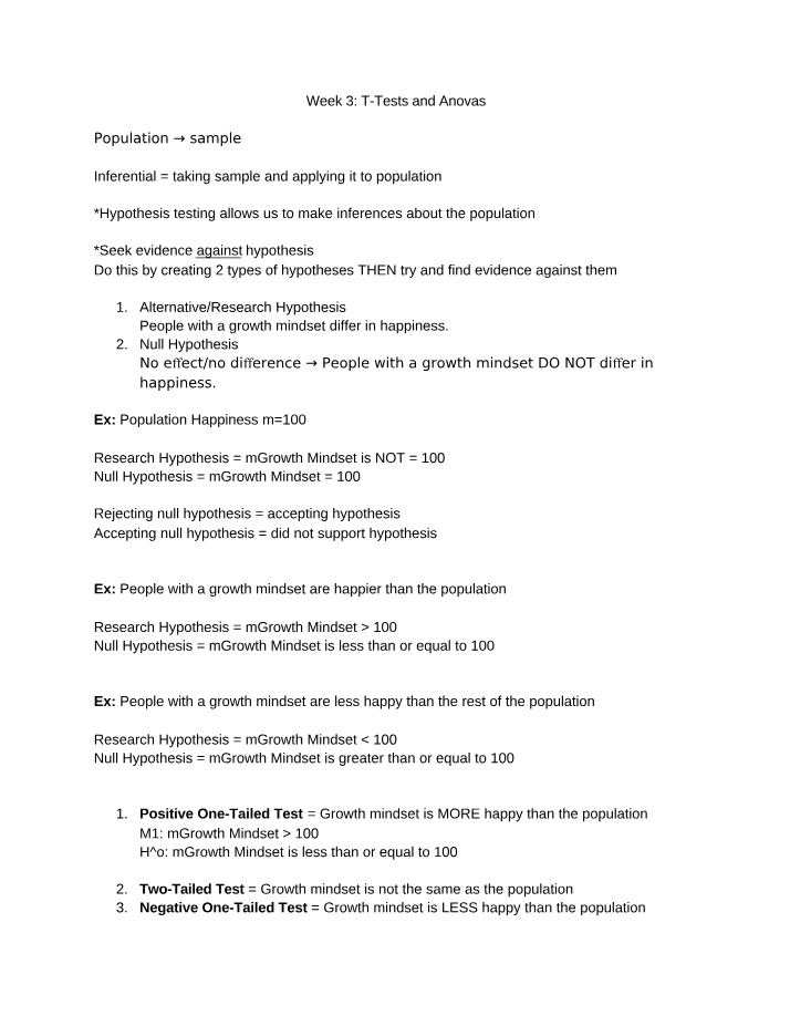 Hypothesis Testing - T-Tests and Anovas