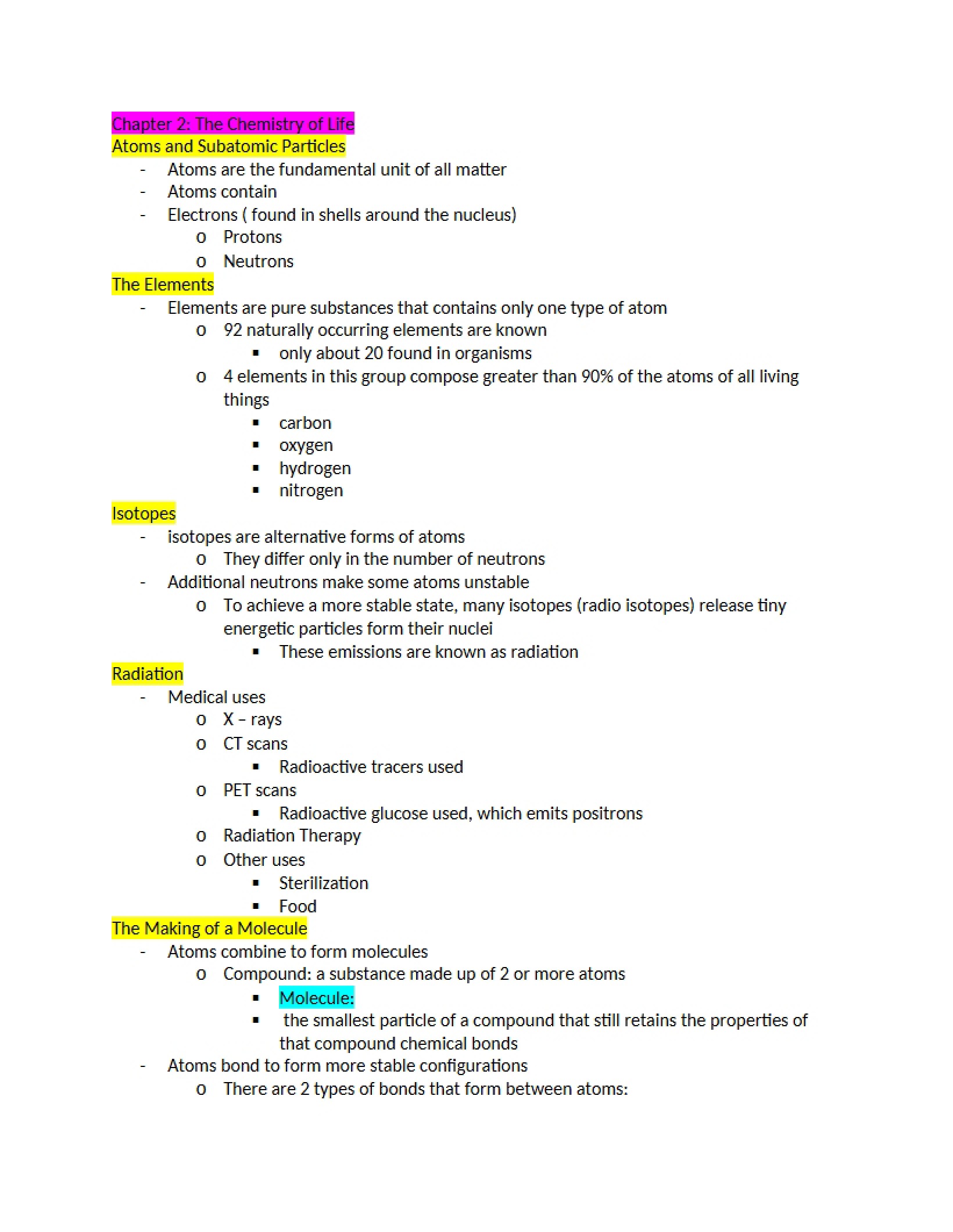 Life Chemistry Chapter Two