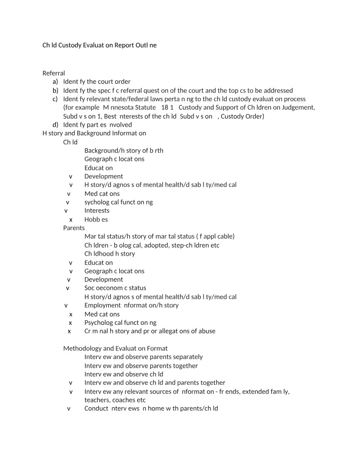 Outline for a Child Custody Evaluation Report