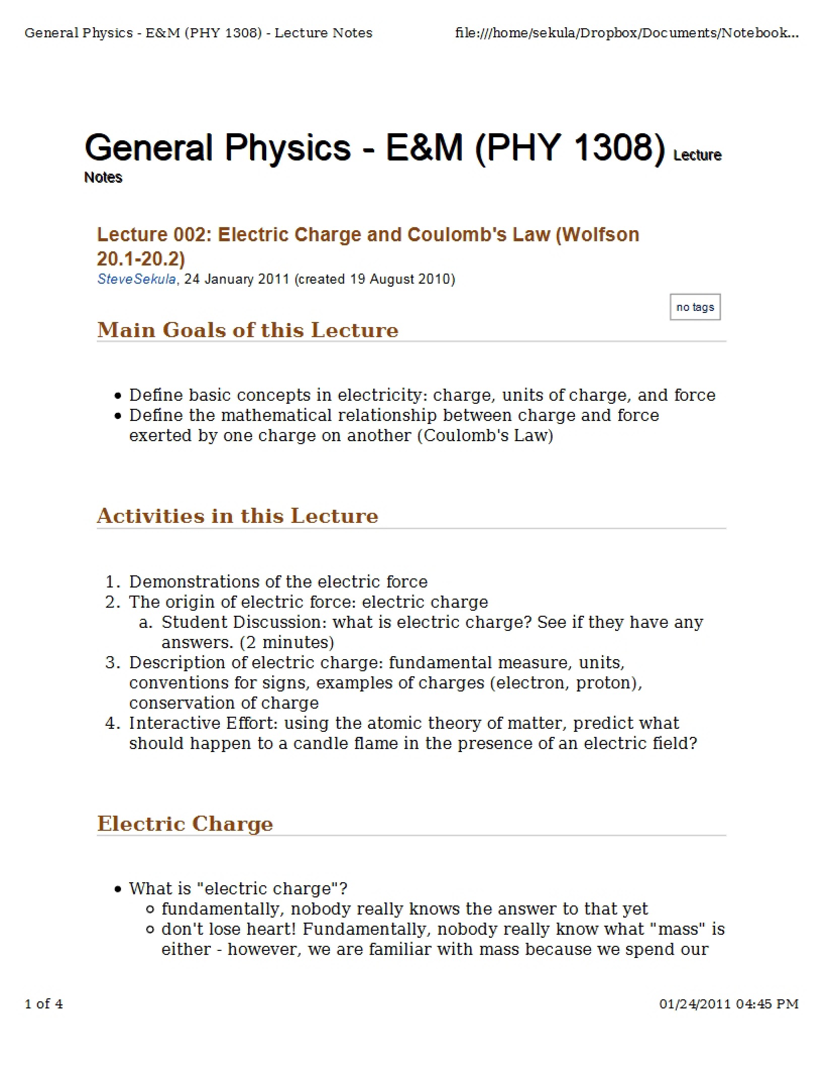 Coulomb's Law regarding Electric Charge