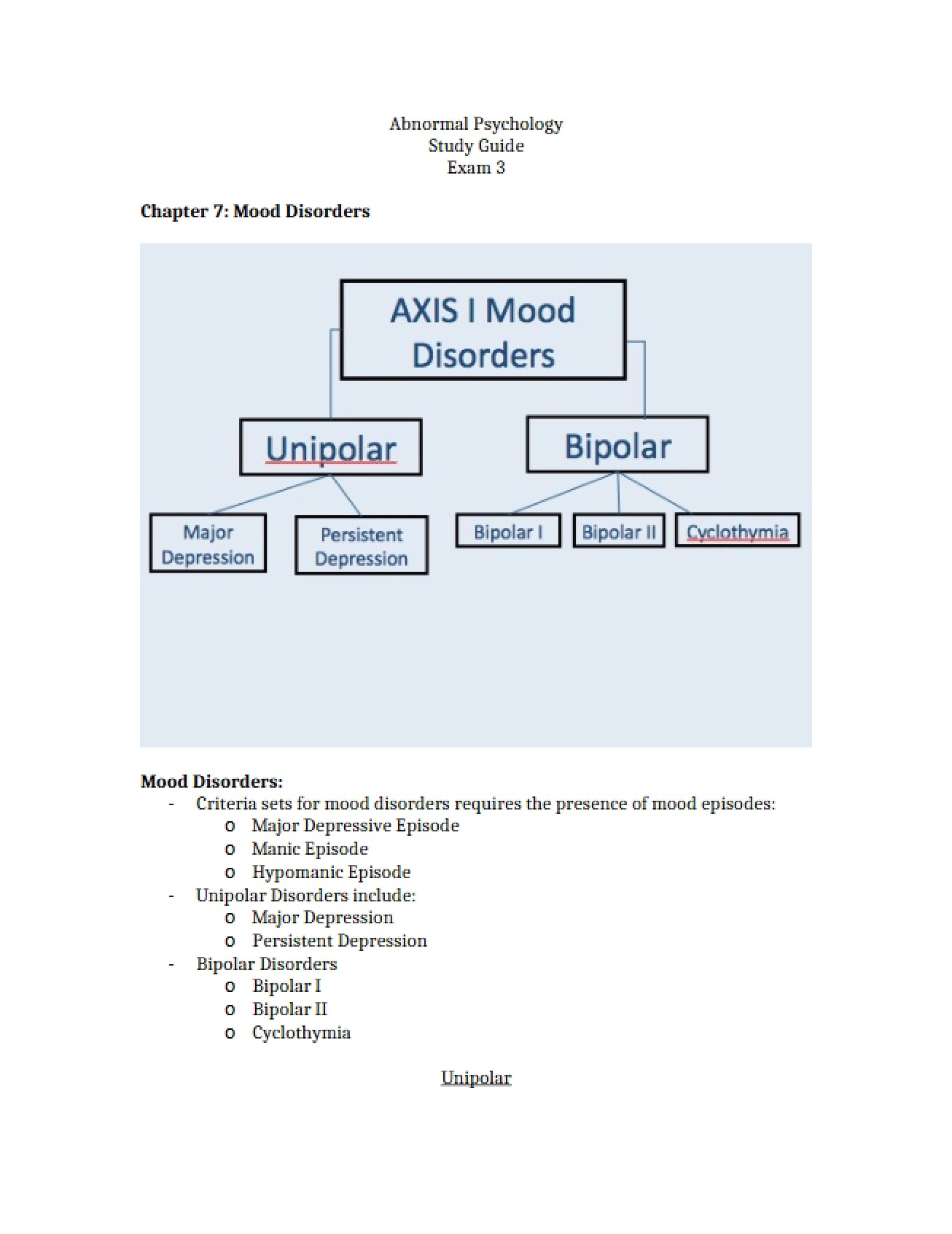General Study Guide for Abnormal Psychology