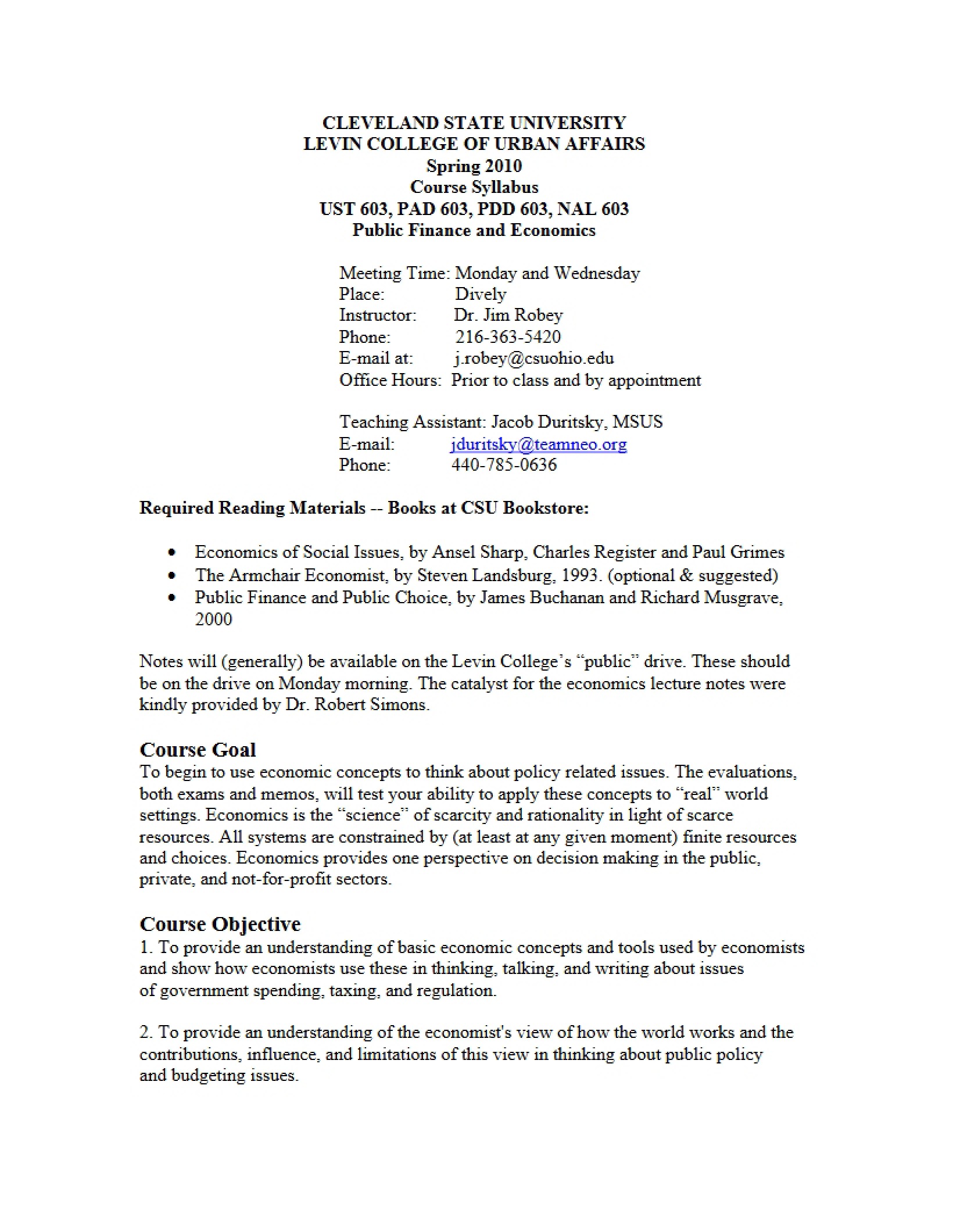 Finance and Economics in Public Sector Syllabus