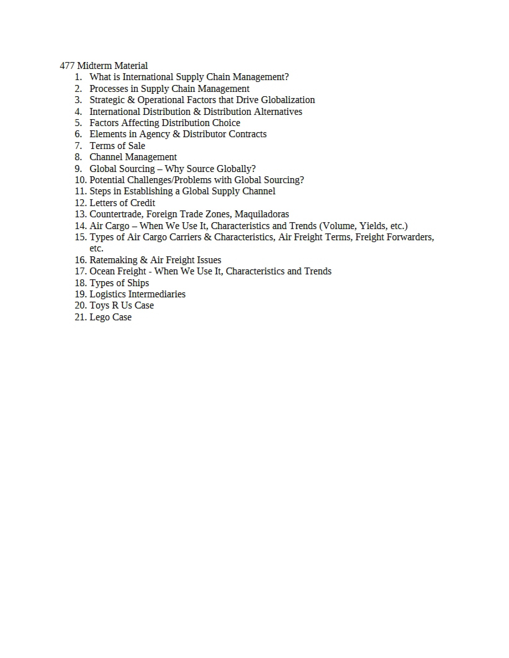 Material for Midterm