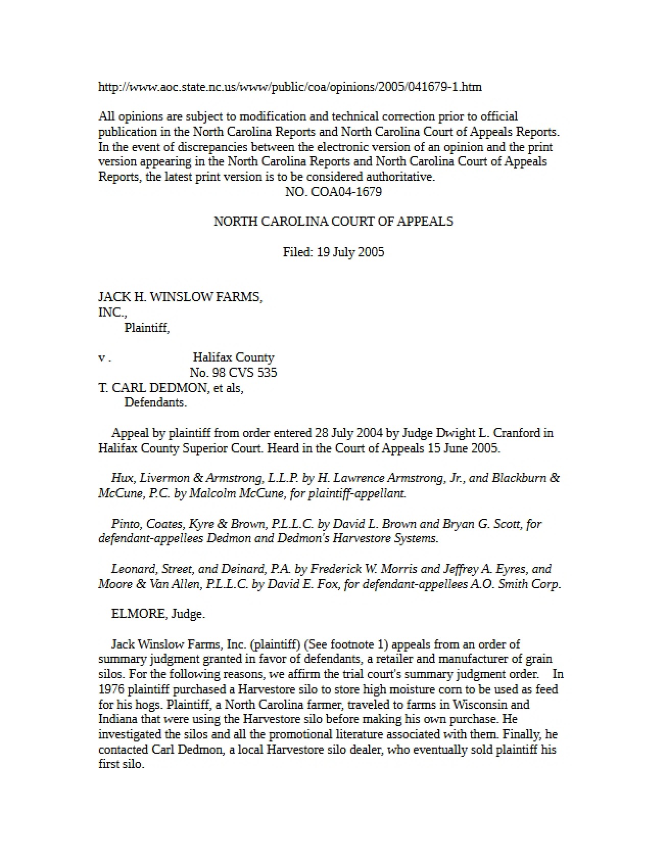 Farms vs. Dedmon Legal Case