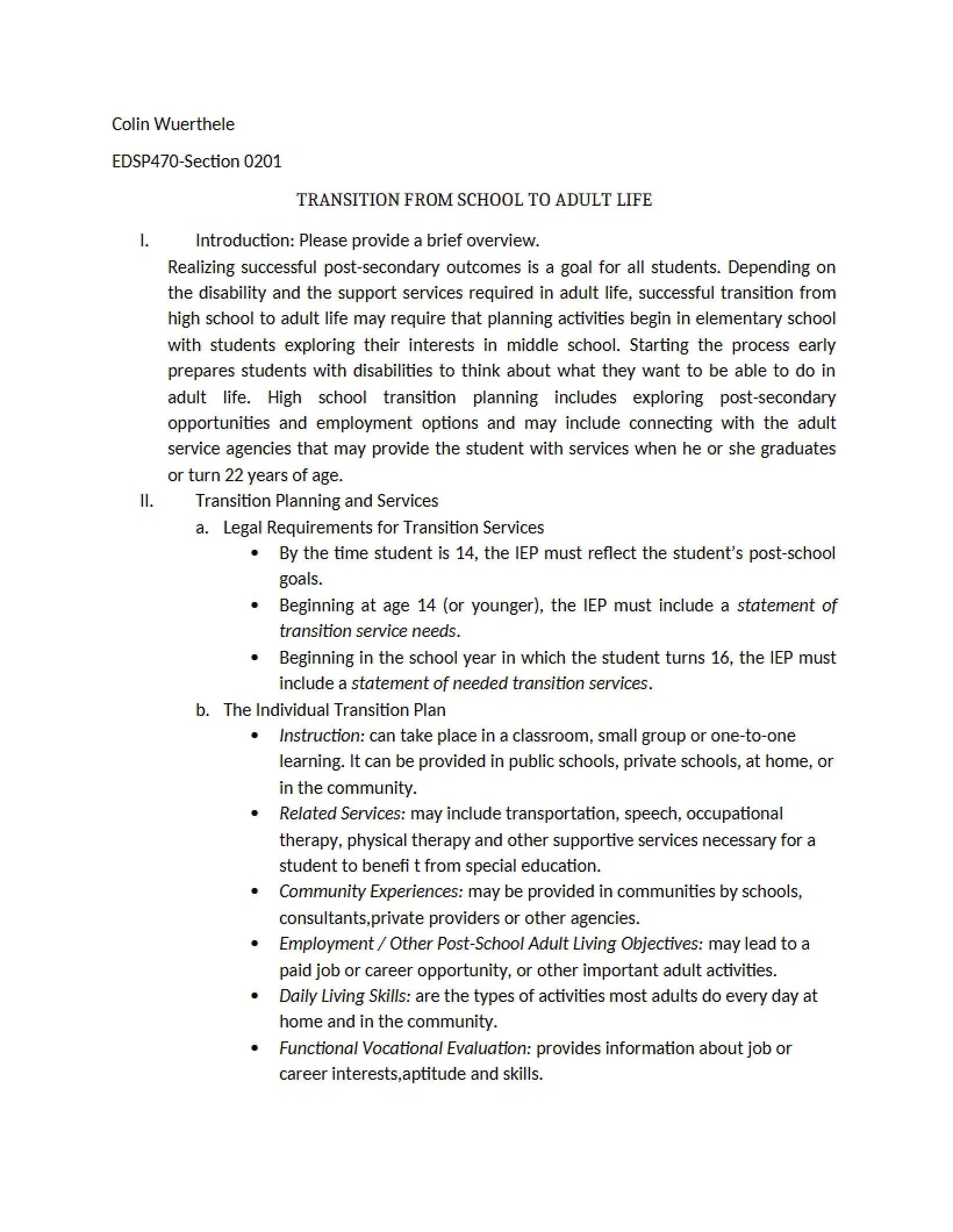 School to Adult Life Transition