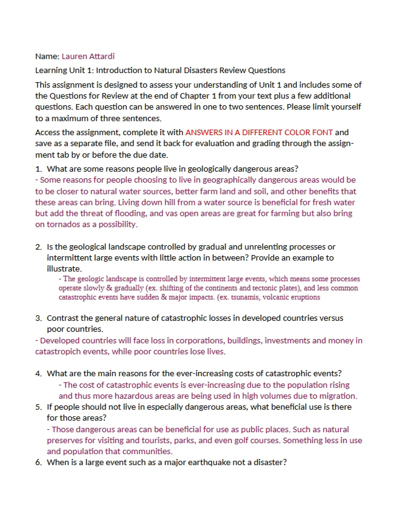 Review Question Natural Disasters Intro