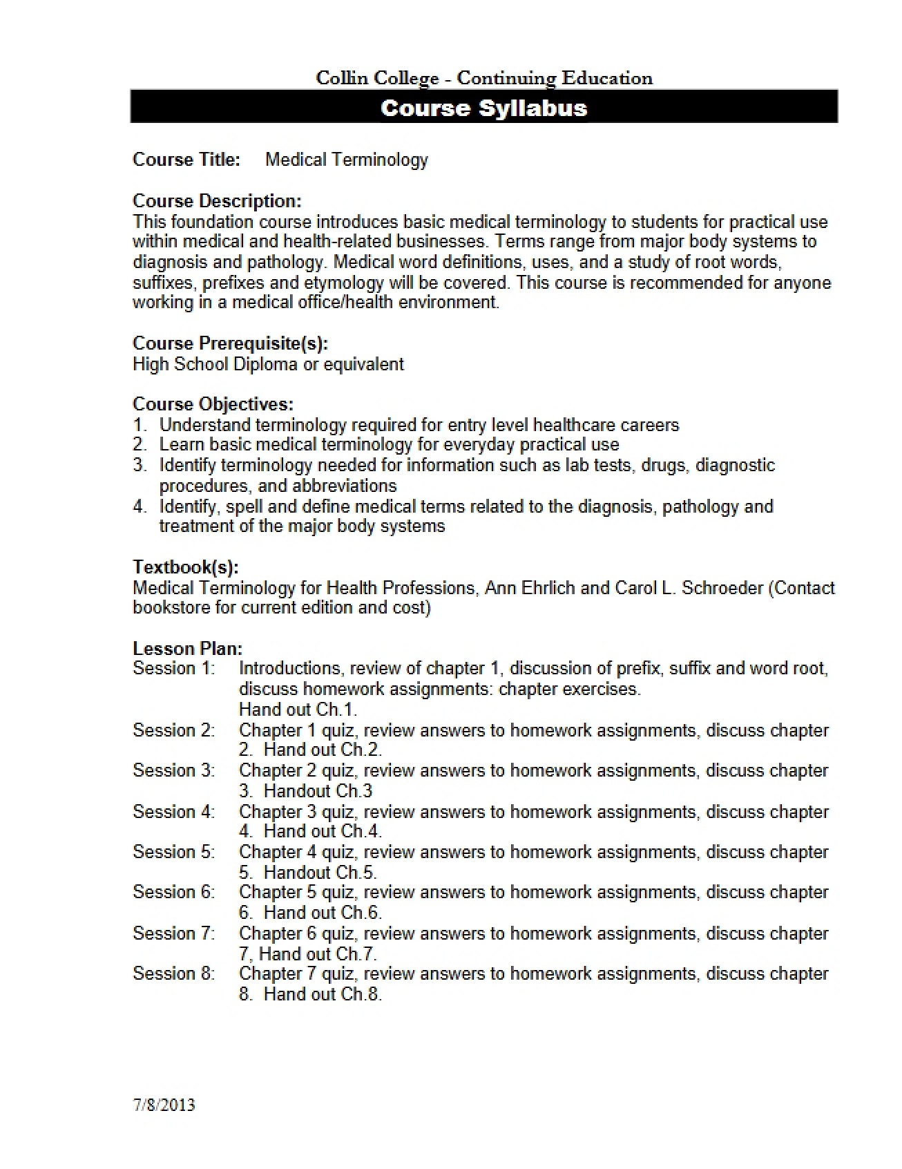Syllabus Medical Terminology
