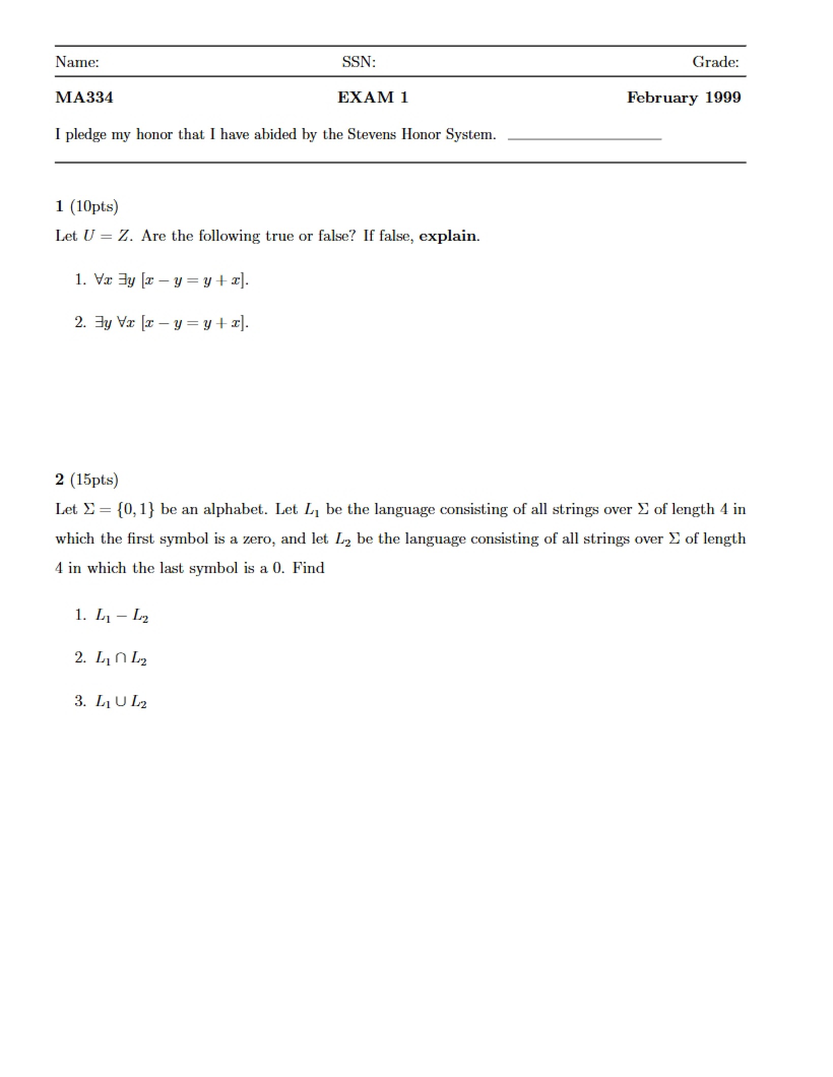 Exam One