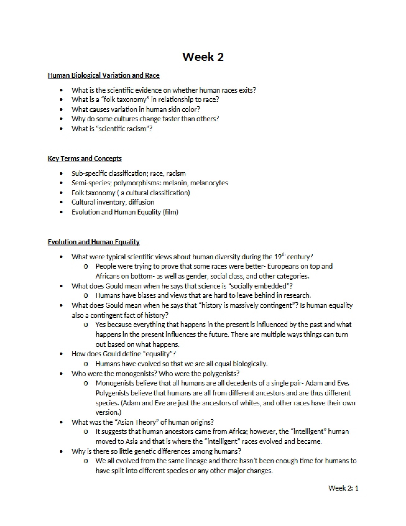 Anthropology Study Week Two