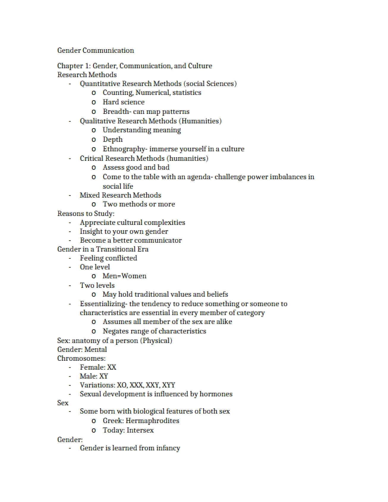 Gender, Culture, and Communication (Ch 1)