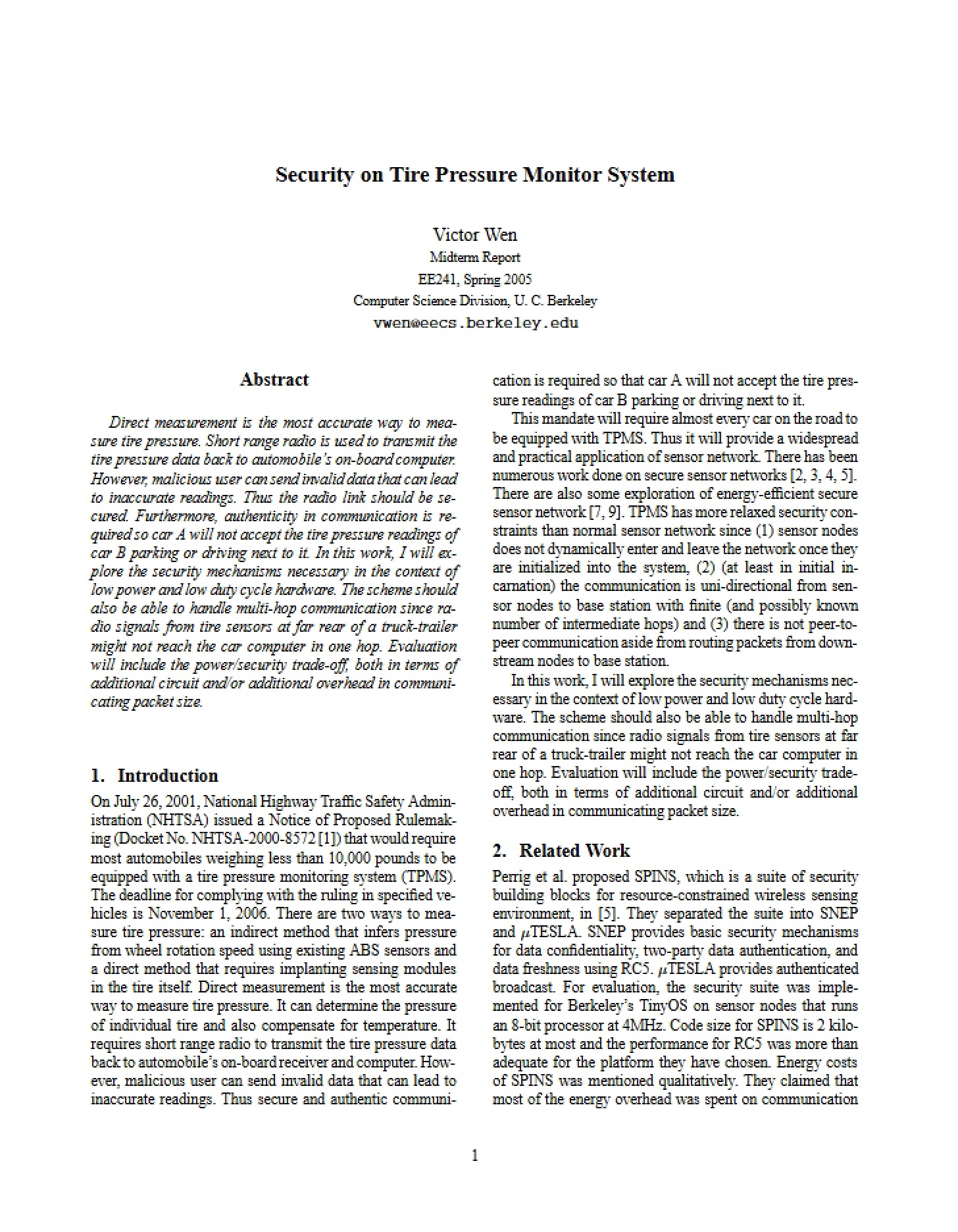 Tire Pressure Monitoring System Security