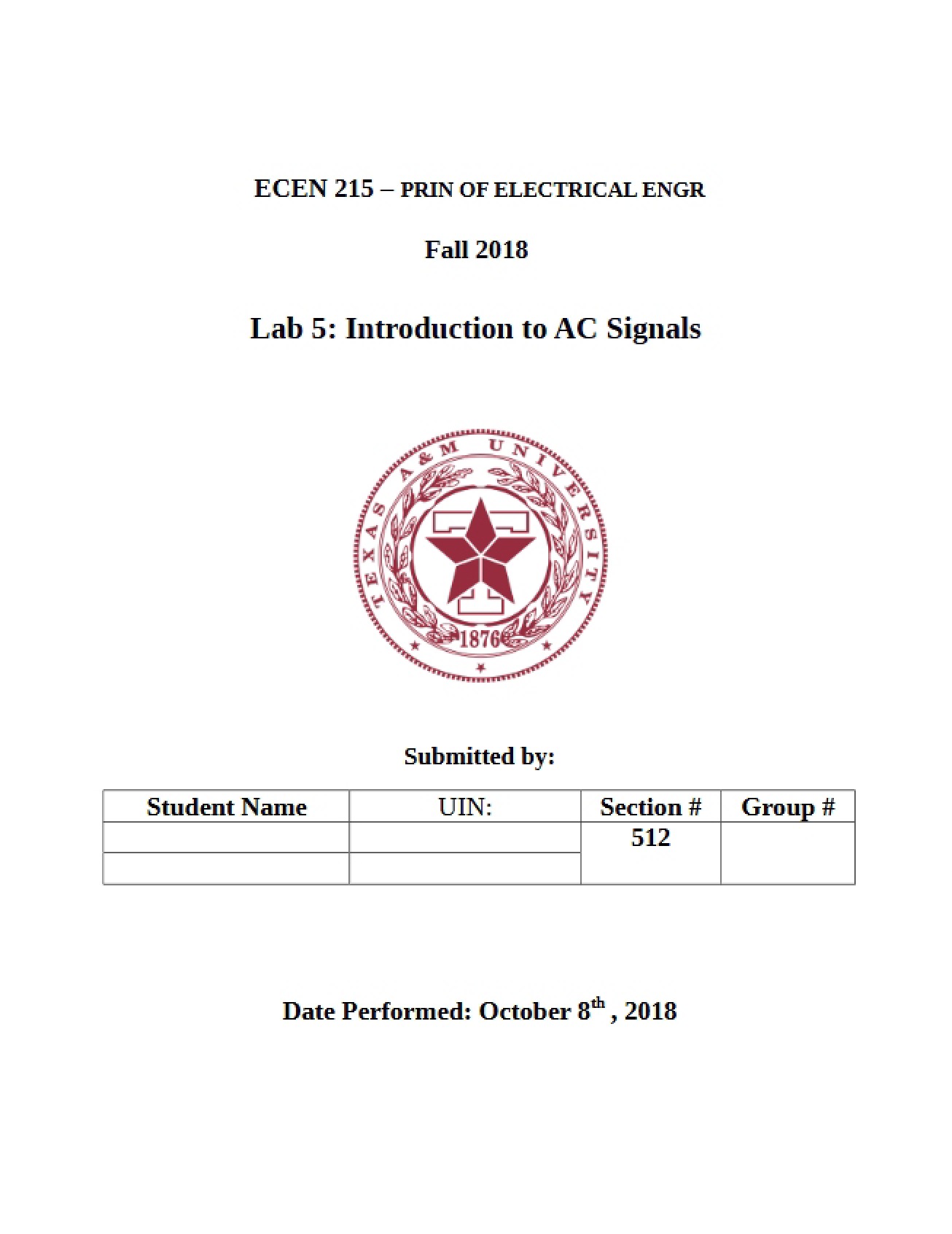 Fifth Laboratory for Principles of Electrical Engineering