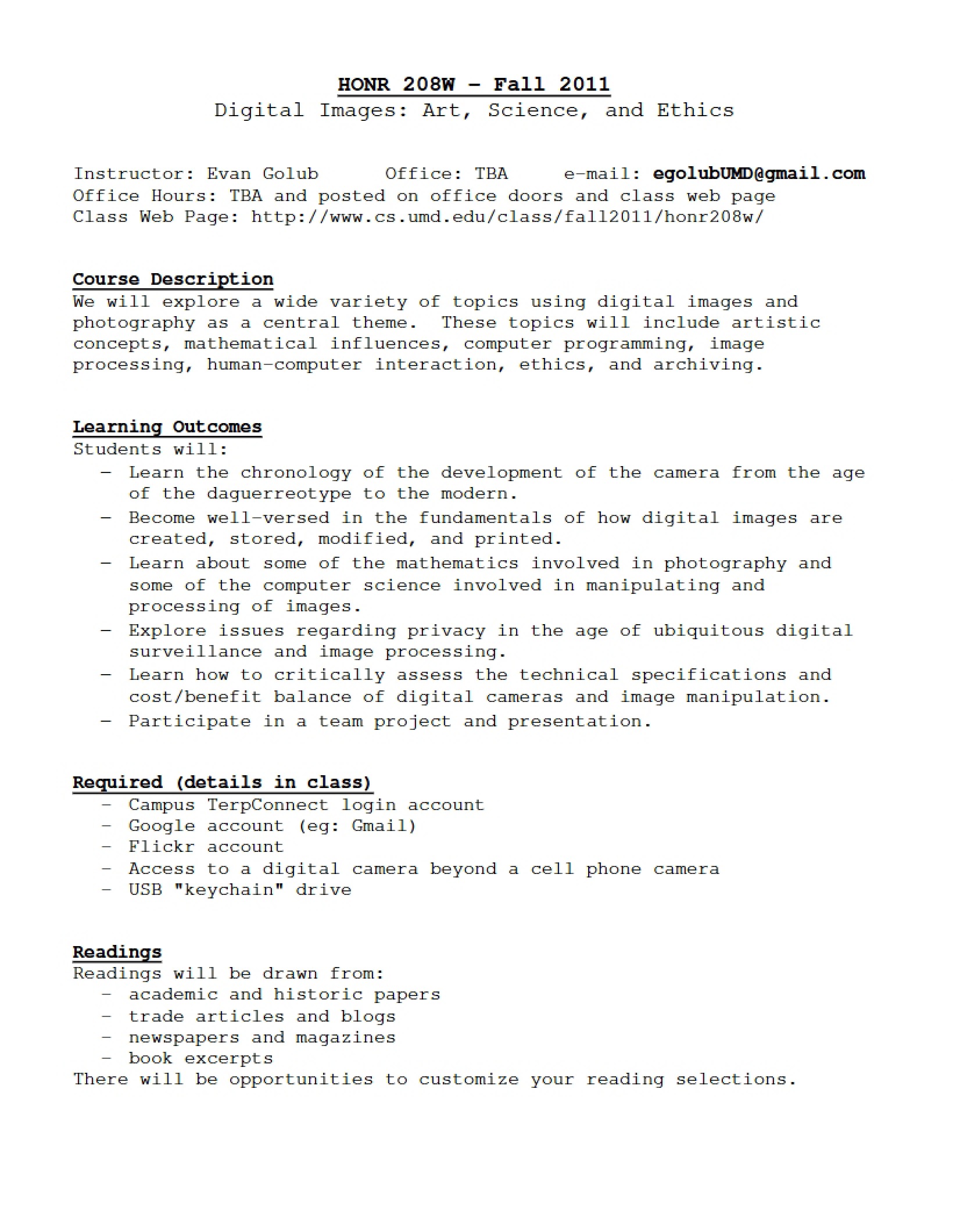 Digital Images Syllabus