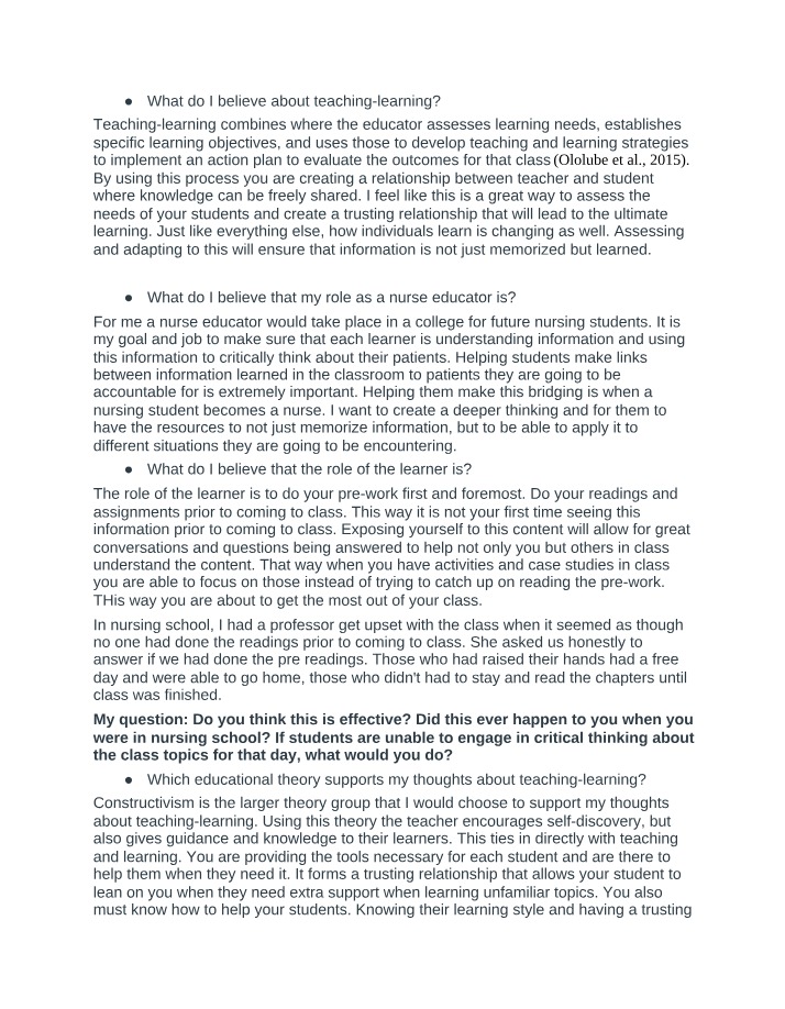 Beliefs About Teaching-Learning - Fostering Knowledge and Trust