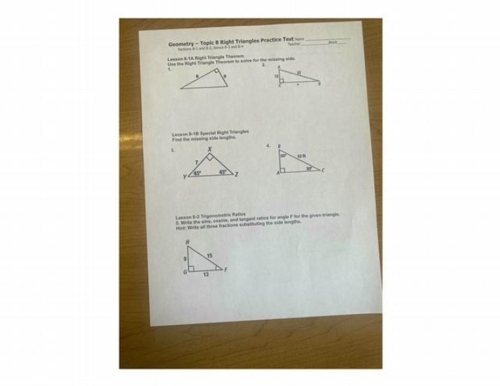 Practice Test for Right Triangles