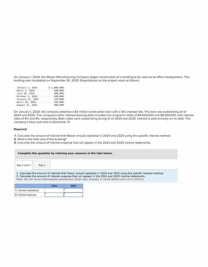 Interest Capitalization and Expense Calculation for Mason
