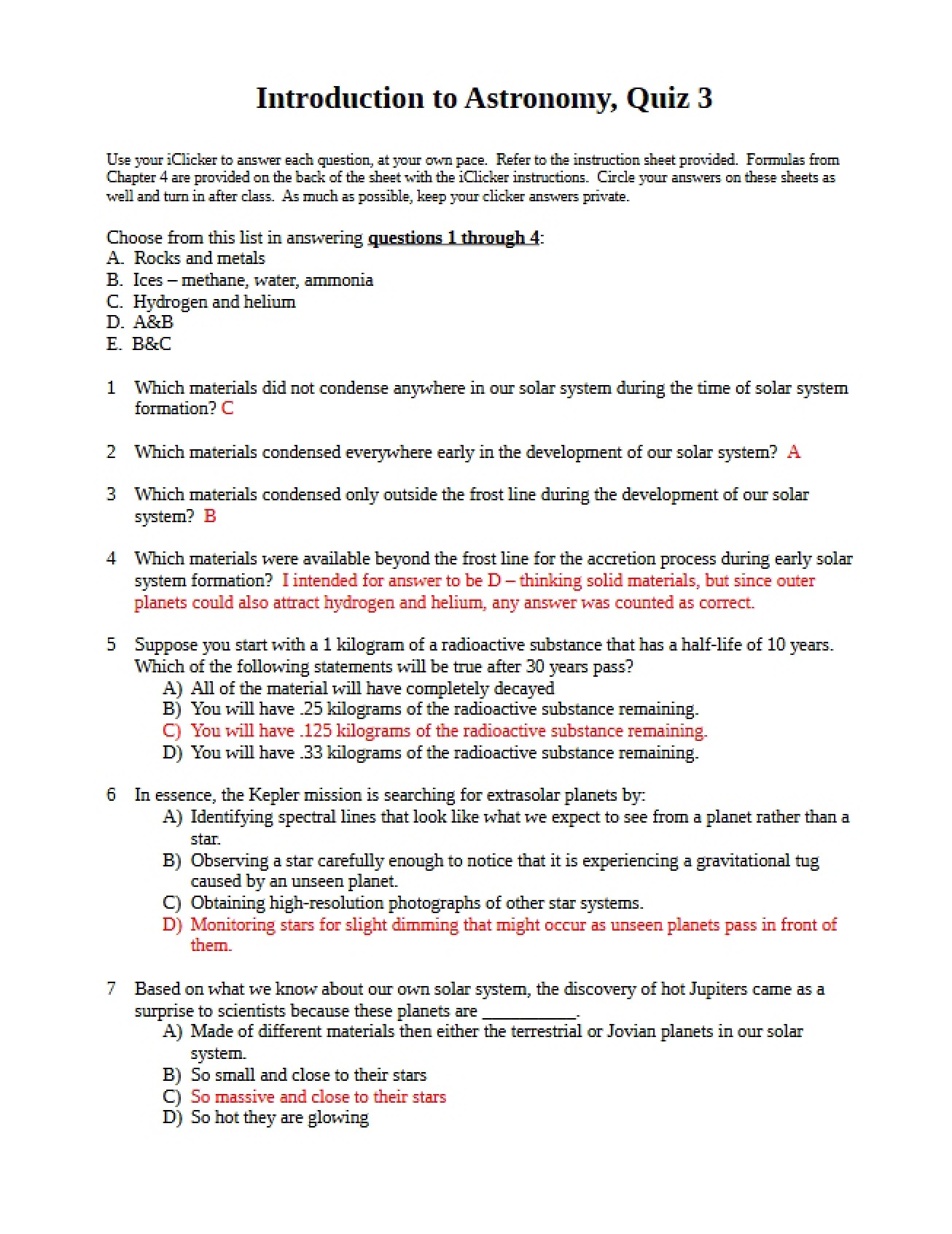 Quiz 3 and Answers