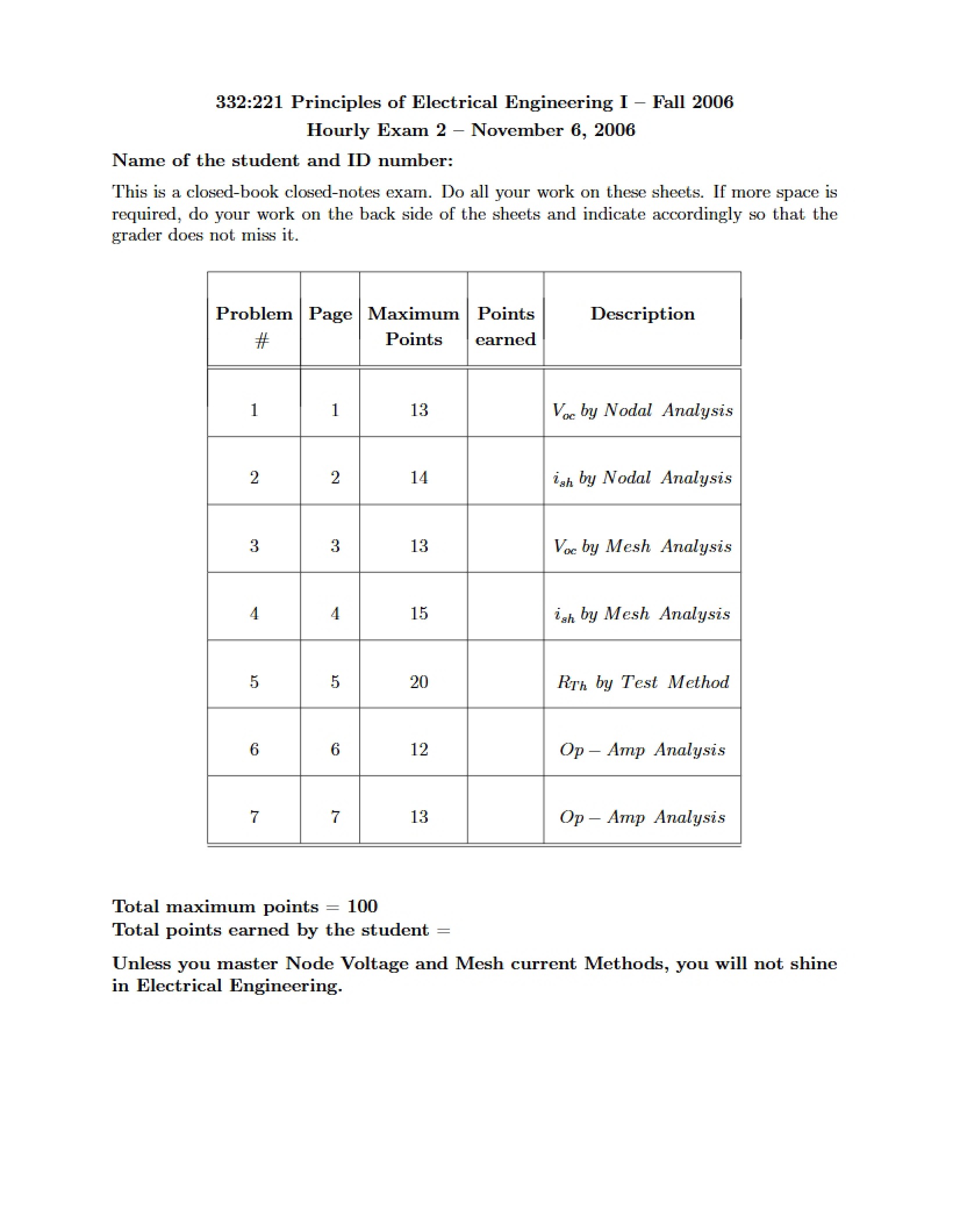 Second Hourly Examination