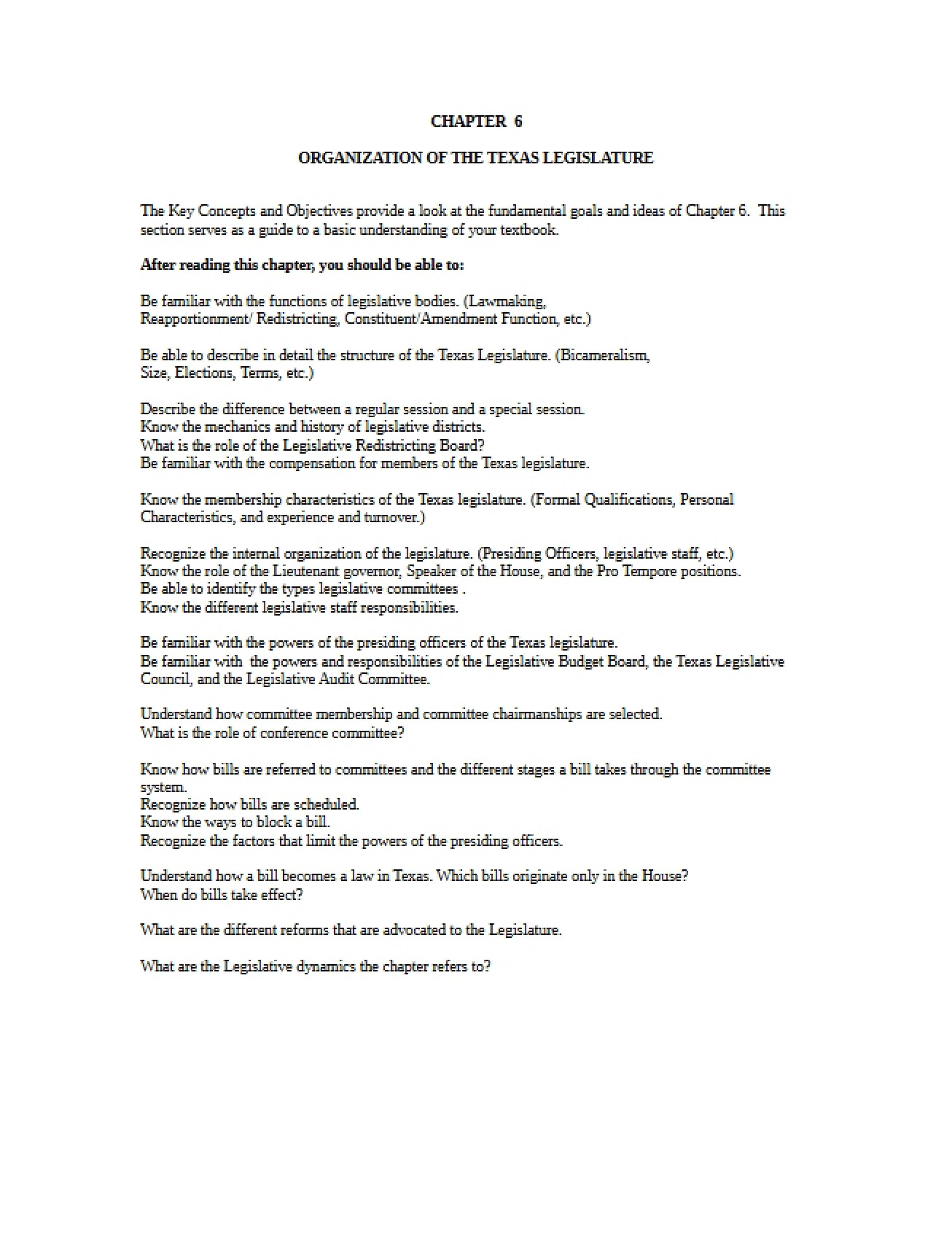 Organization of the Texas Legislature - American Government, Organization