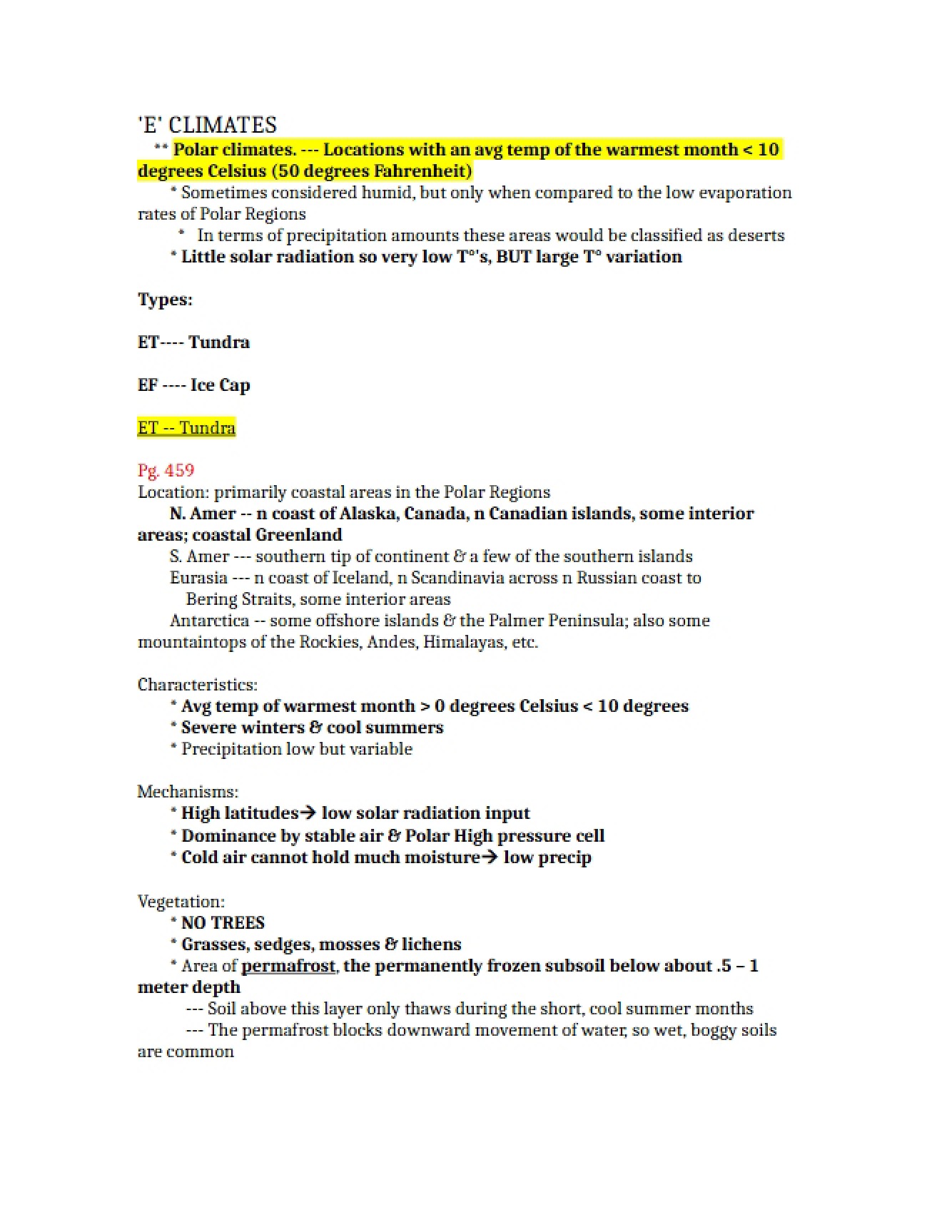 Examination of 'E' Climates