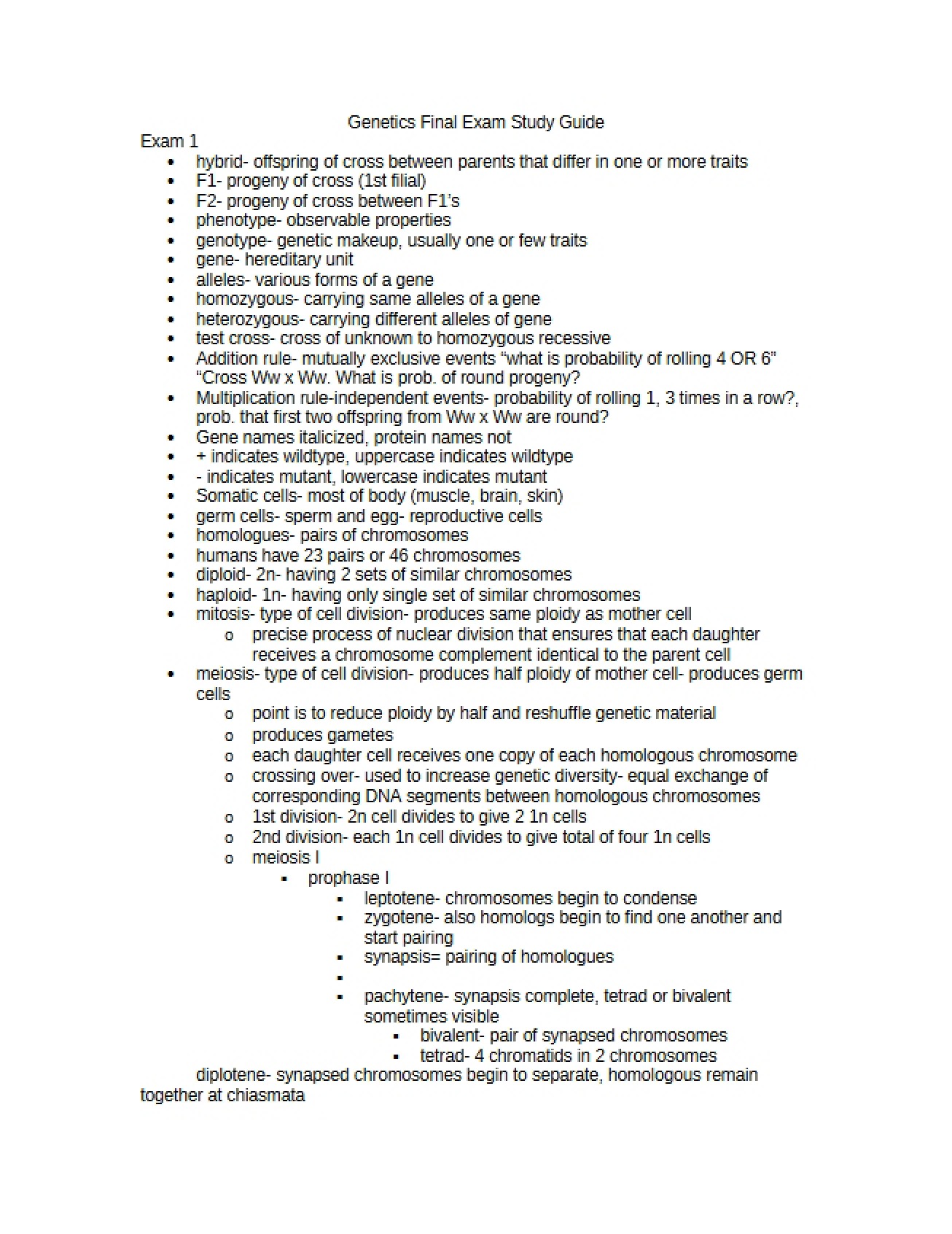 Final Examination Study Guide for Genetics