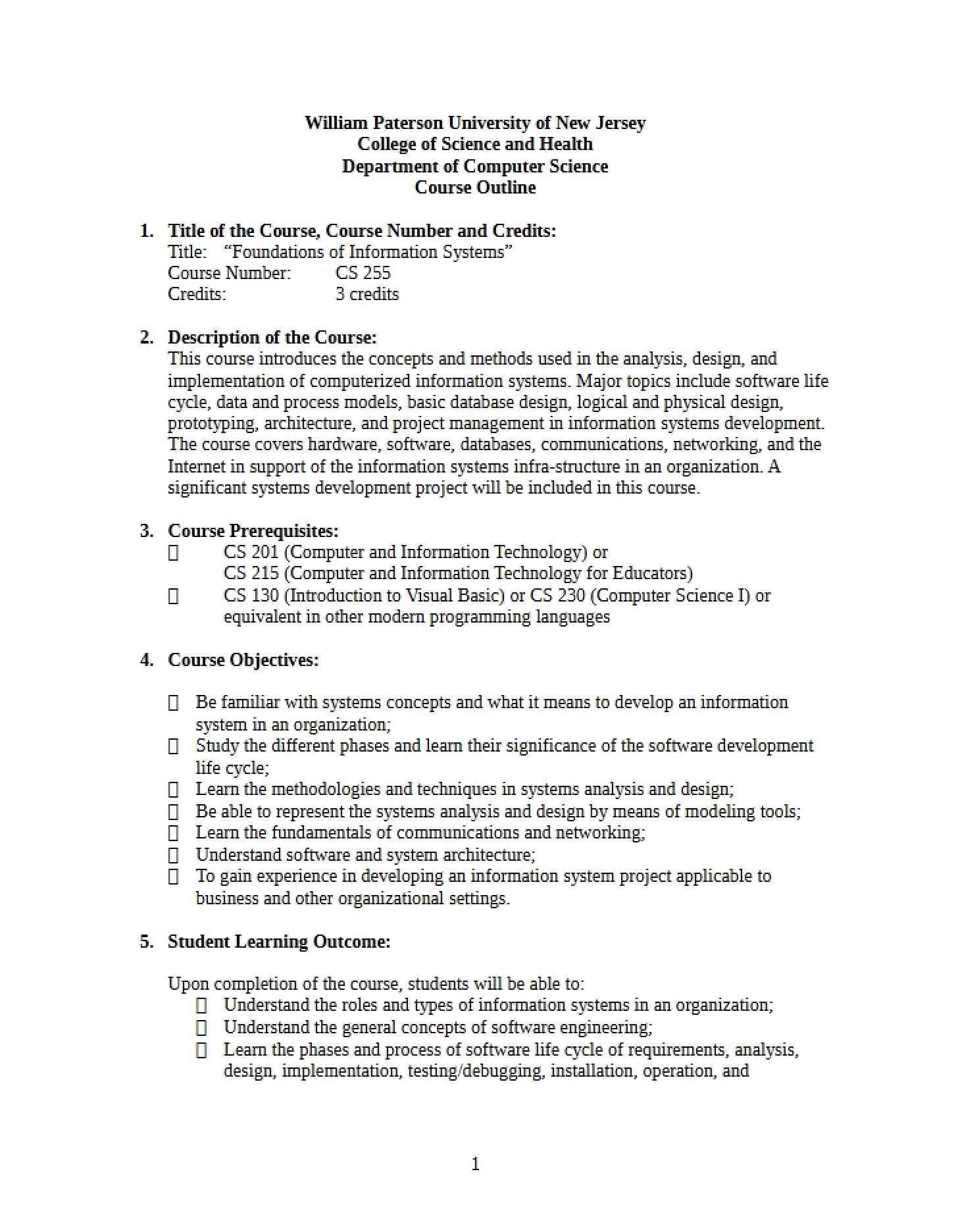 Outline for CS 2550