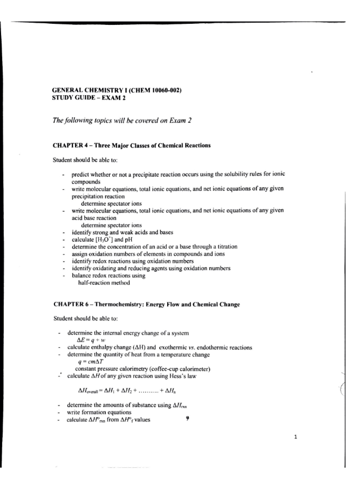 Guide for Chemistry Study