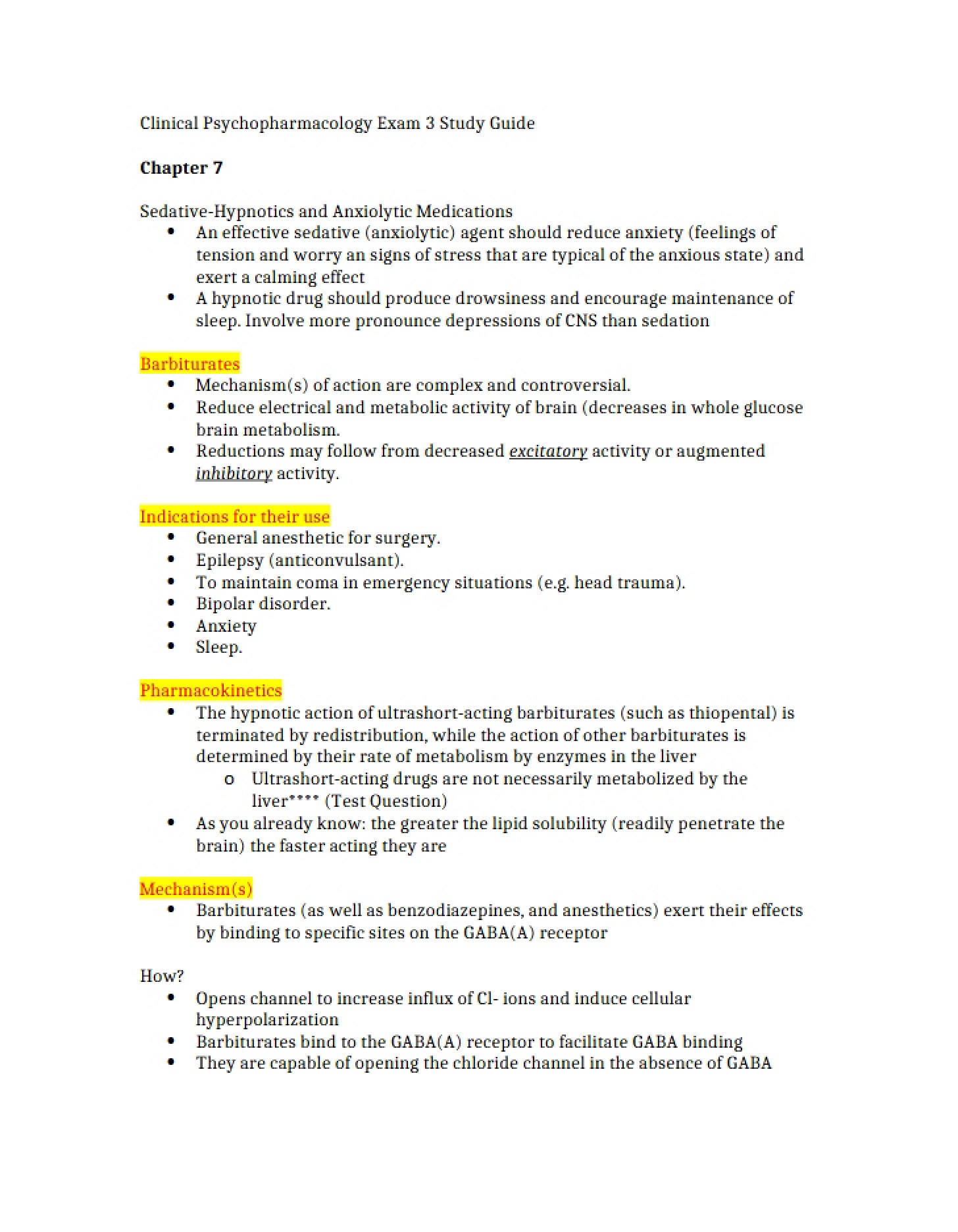 Exam 3 Guide Clinical Psychopharmacology